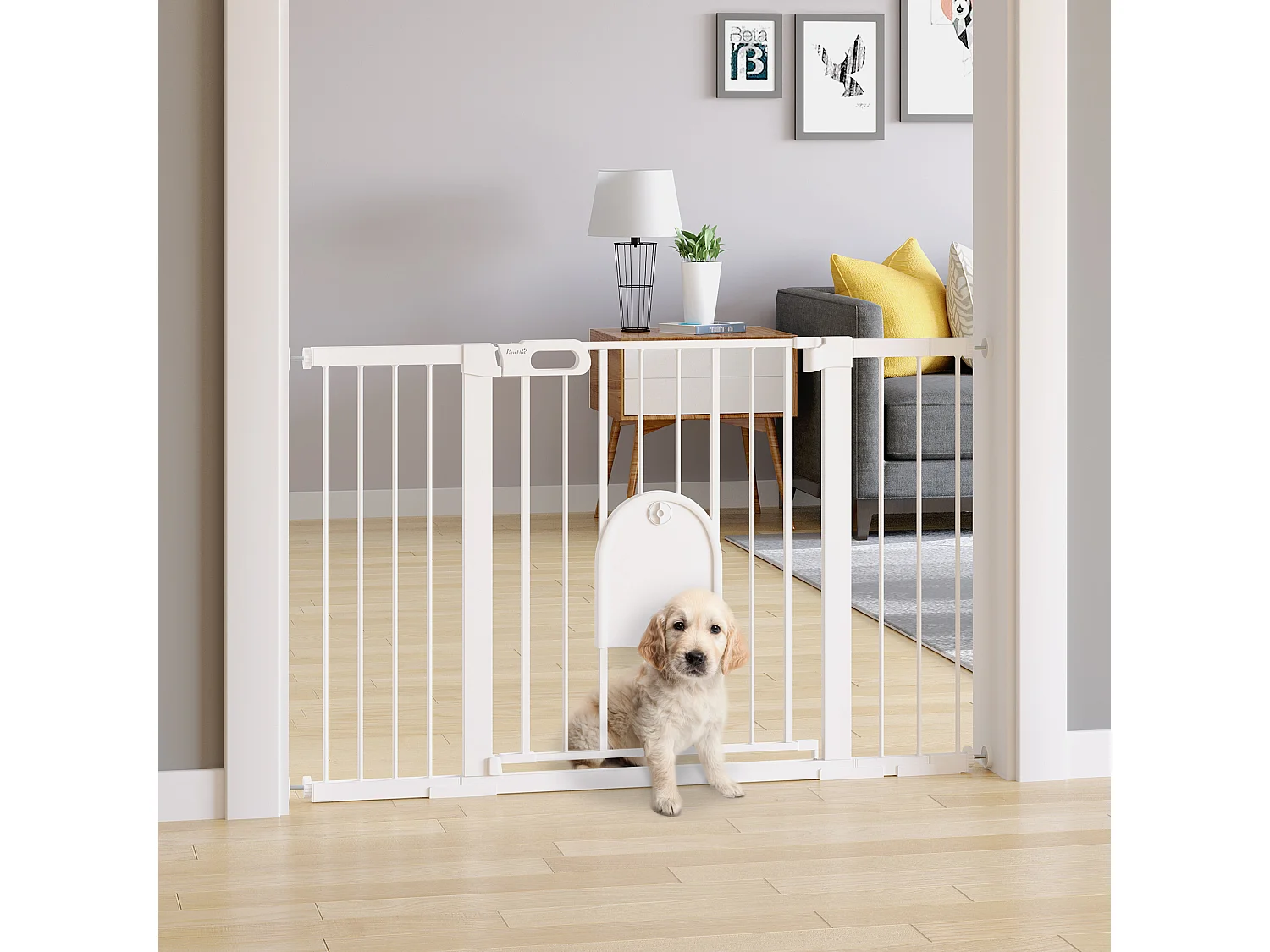 Cancelletto per cani estensibile con porta automatica bianco
