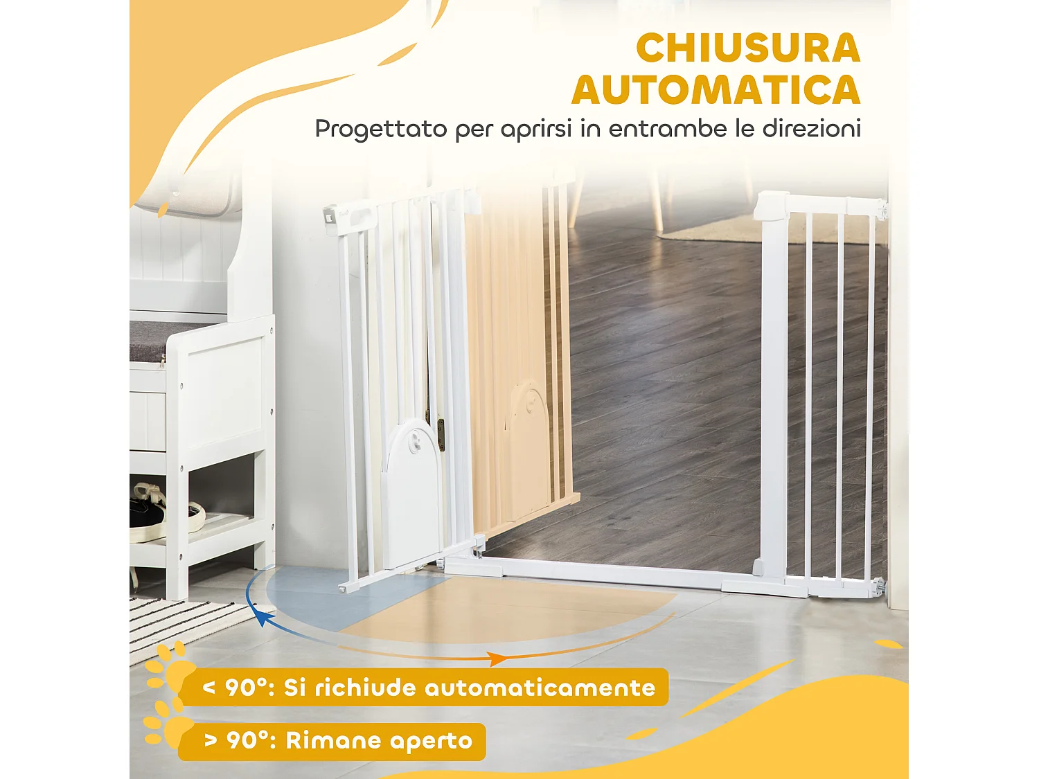 Cancelletto per cani estensibile con porta automatica bianco