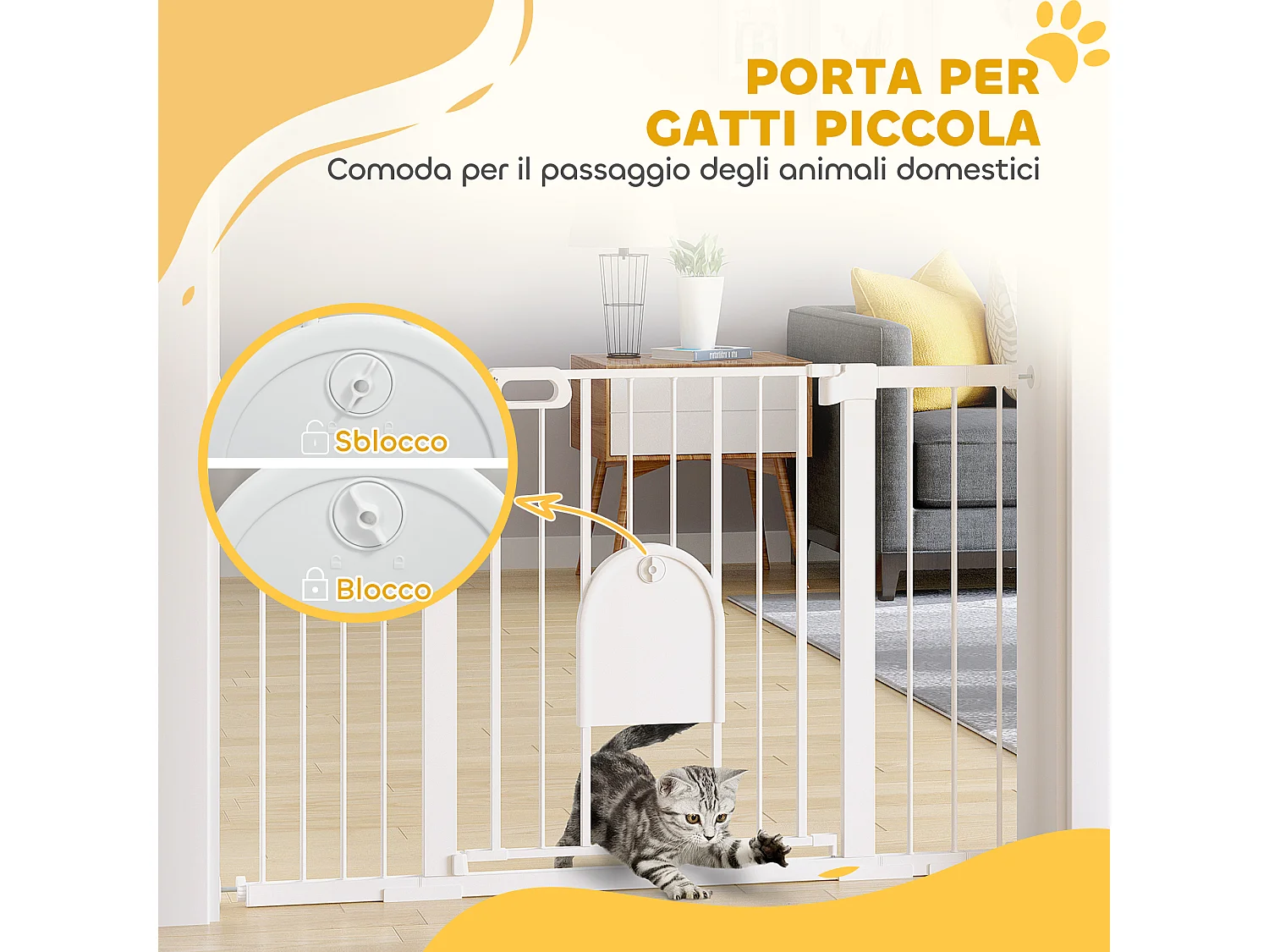 Cancelletto per cani estensibile con porta automatica bianco