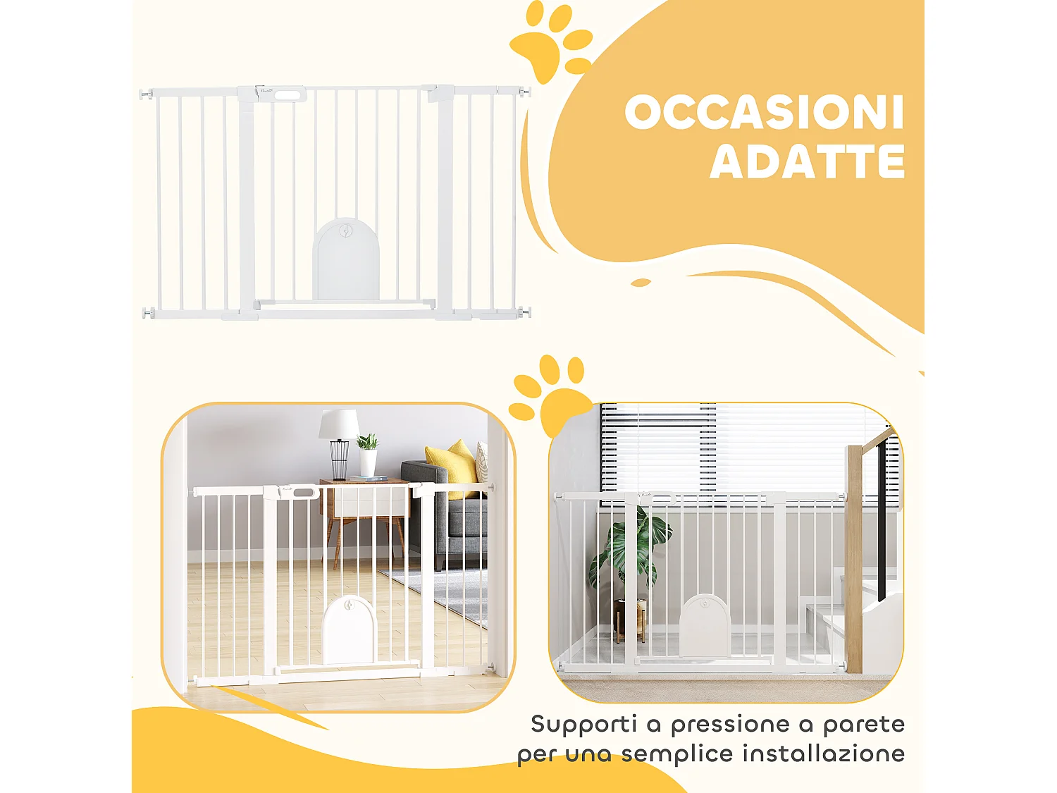 Cancelletto per cani estensibile con porta automatica bianco