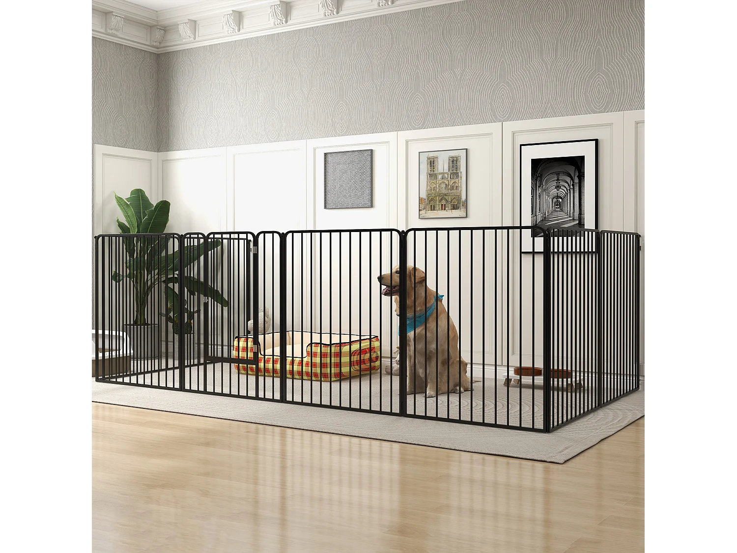 Box per cani a 8 pannelli modulabili in acciaio 164x164x100 cm nero
