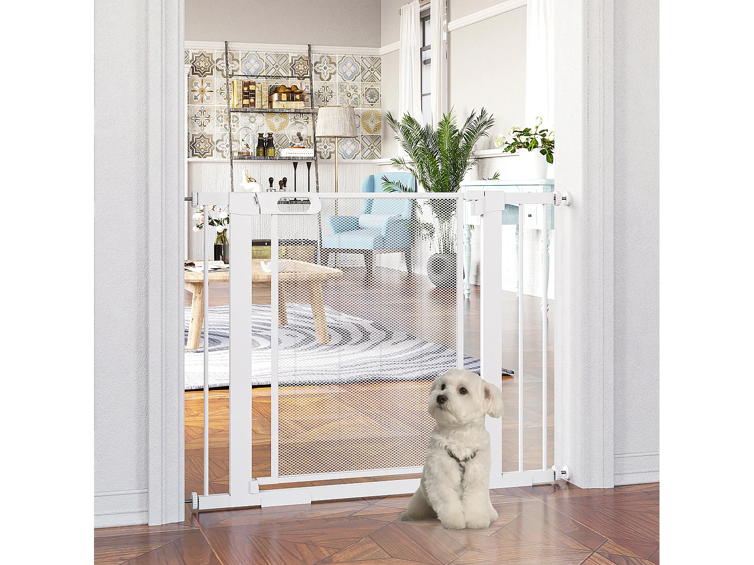 Cancelletto per cani estensibile con chiusura automatica bianco