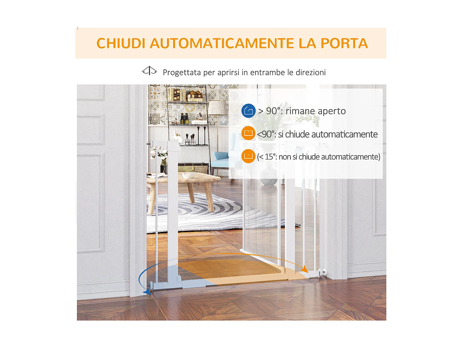 Cancelletto per cani estensibile con chiusura automatica bianco