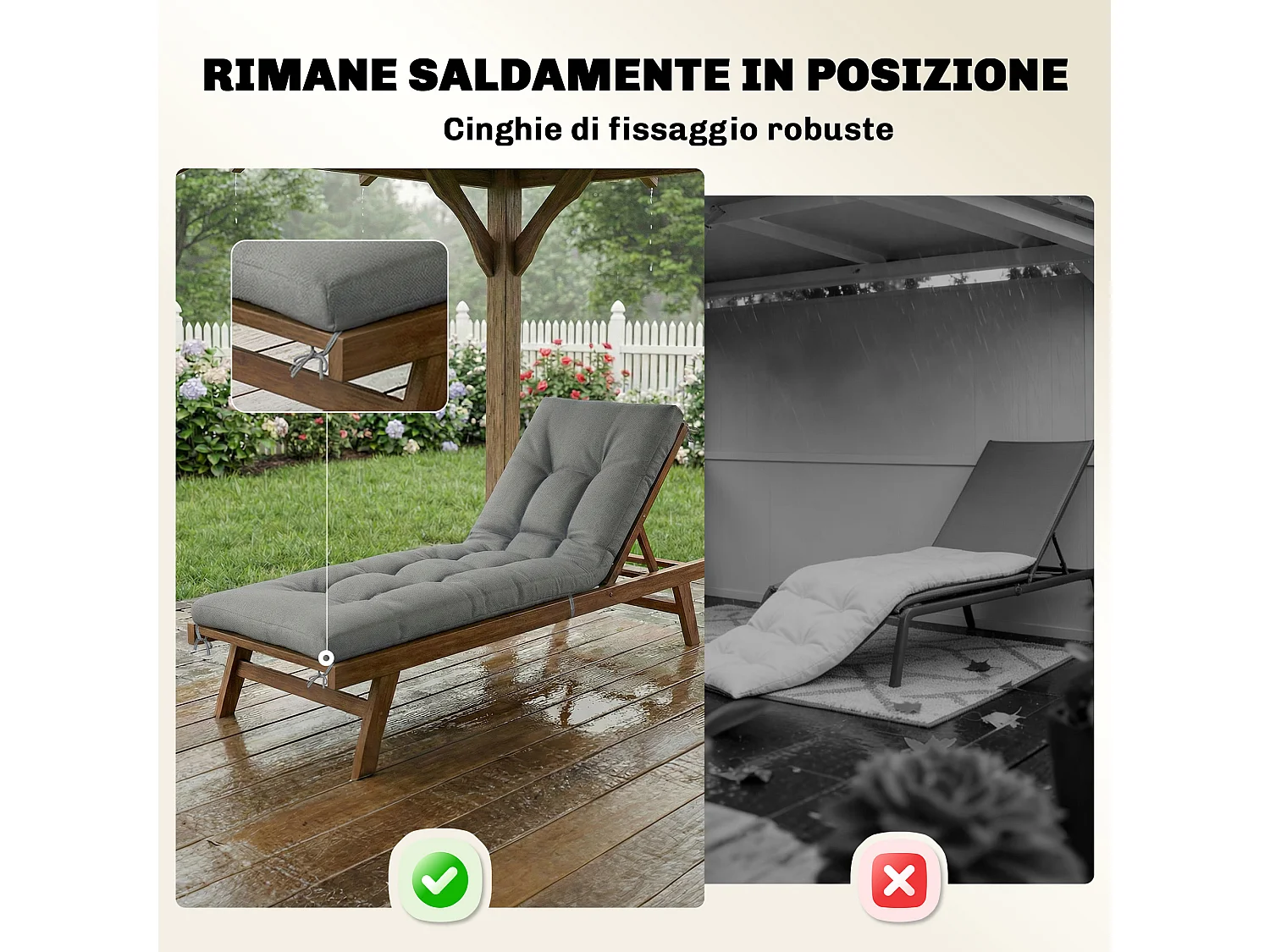 Cuscino per chaise lounge uv50+ da esterno grigio chiaro