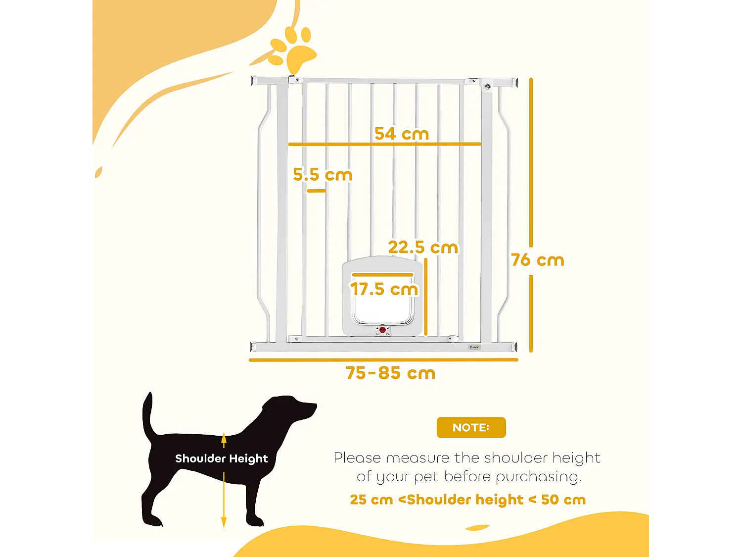 Cancello per cani e gatti estensibile con gattaiola in acciaio bianco