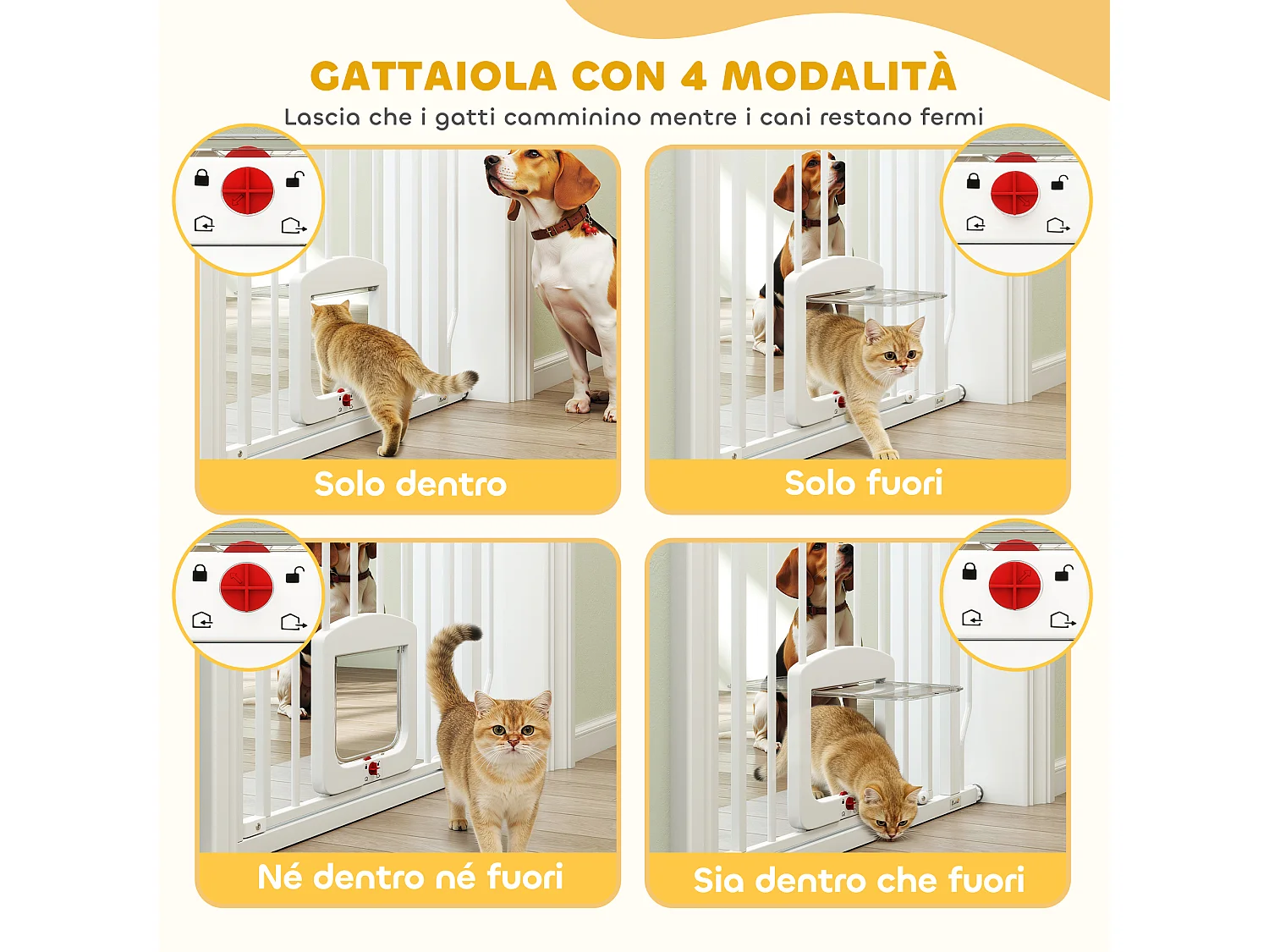 Cancello per cani e gatti estensibile con gattaiola in acciaio bianco