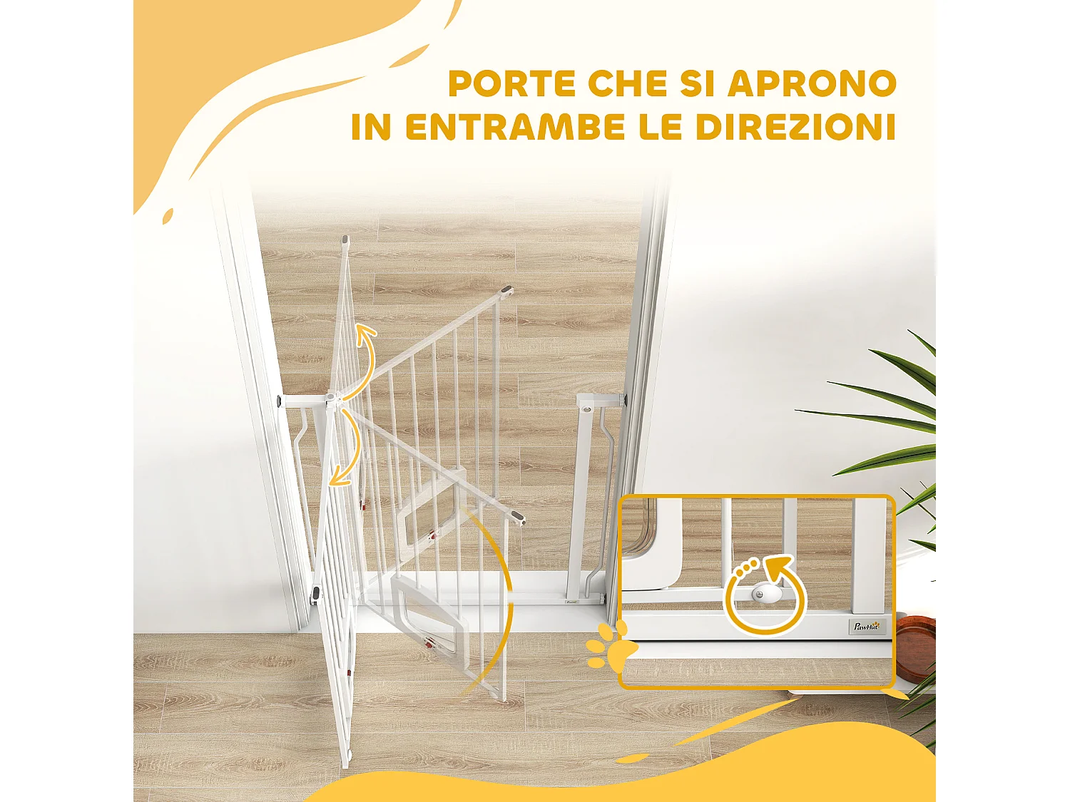 Cancello per cani e gatti estensibile con gattaiola in acciaio bianco