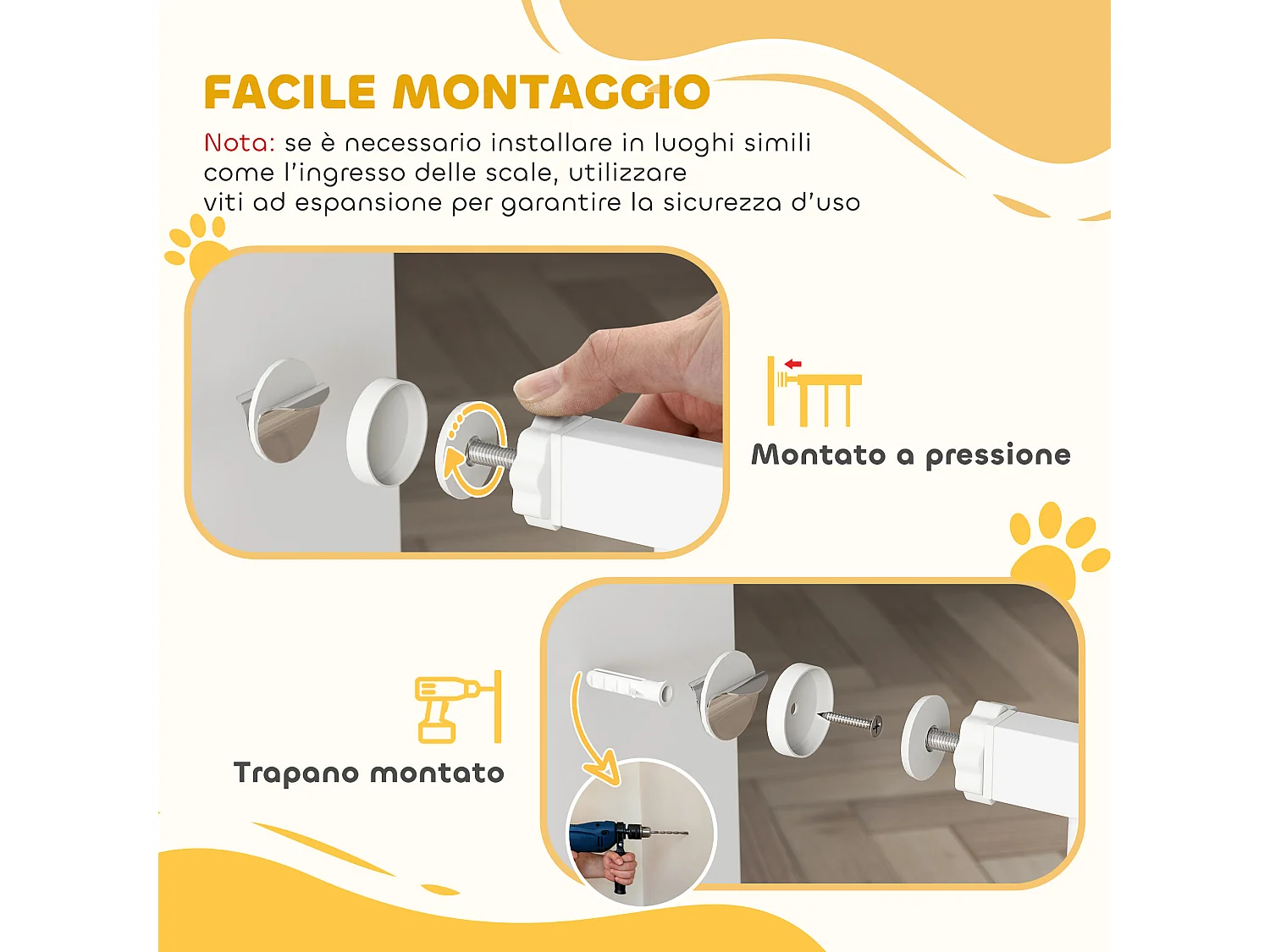 Cancello per cani e gatti estensibile con gattaiola in acciaio bianco