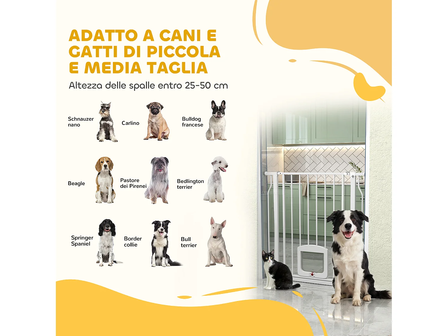 Cancello per cani e gatti estensibile con gattaiola in acciaio bianco