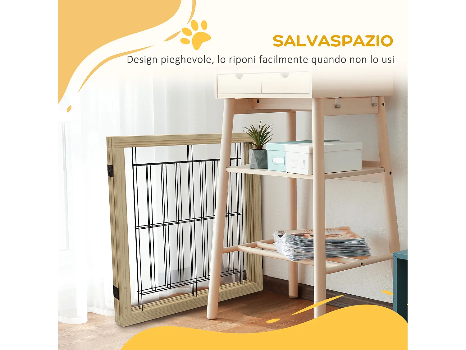 Cancellino di sicurezza pieghevole a 3 pannelli 210x70cm legno