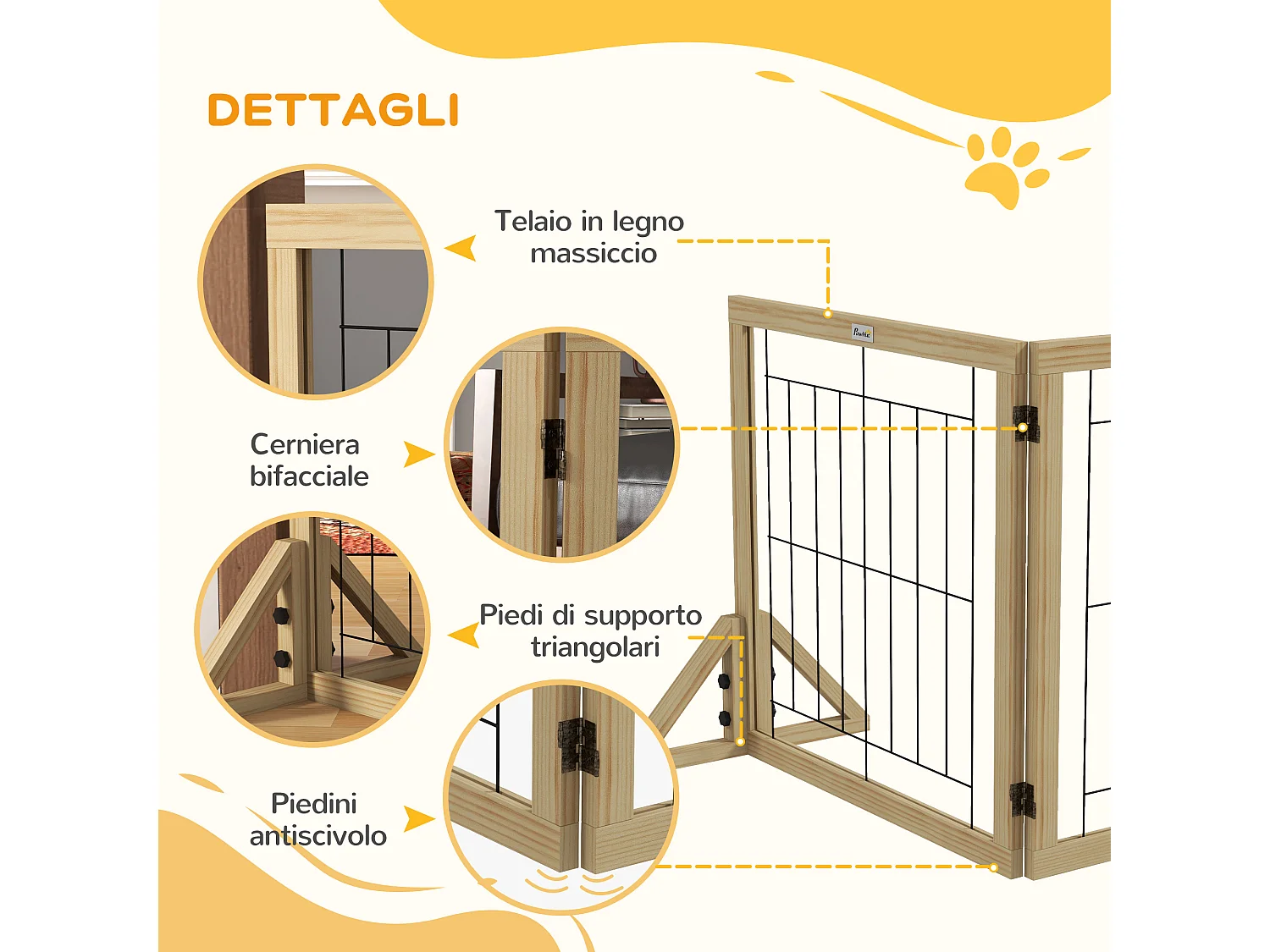 Cancellino di sicurezza pieghevole a 3 pannelli 210x70cm legno
