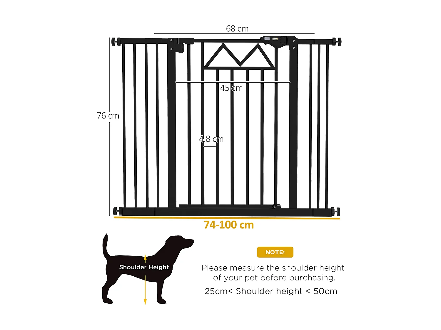 Cancellino per cani estensibile 74-100x76 cm in acciaio e pp nero