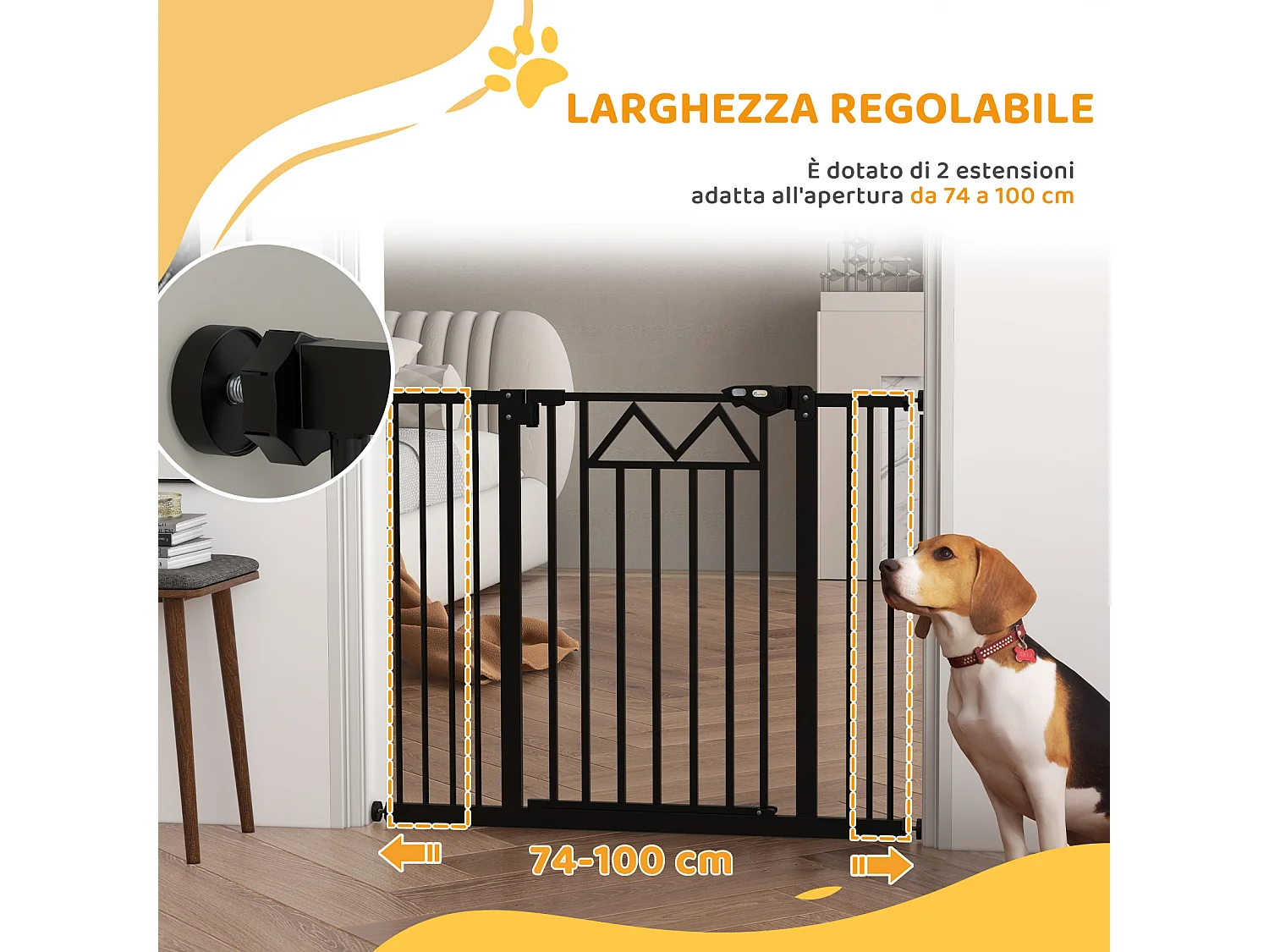 Cancellino per cani estensibile 74-100x76 cm in acciaio e pp nero