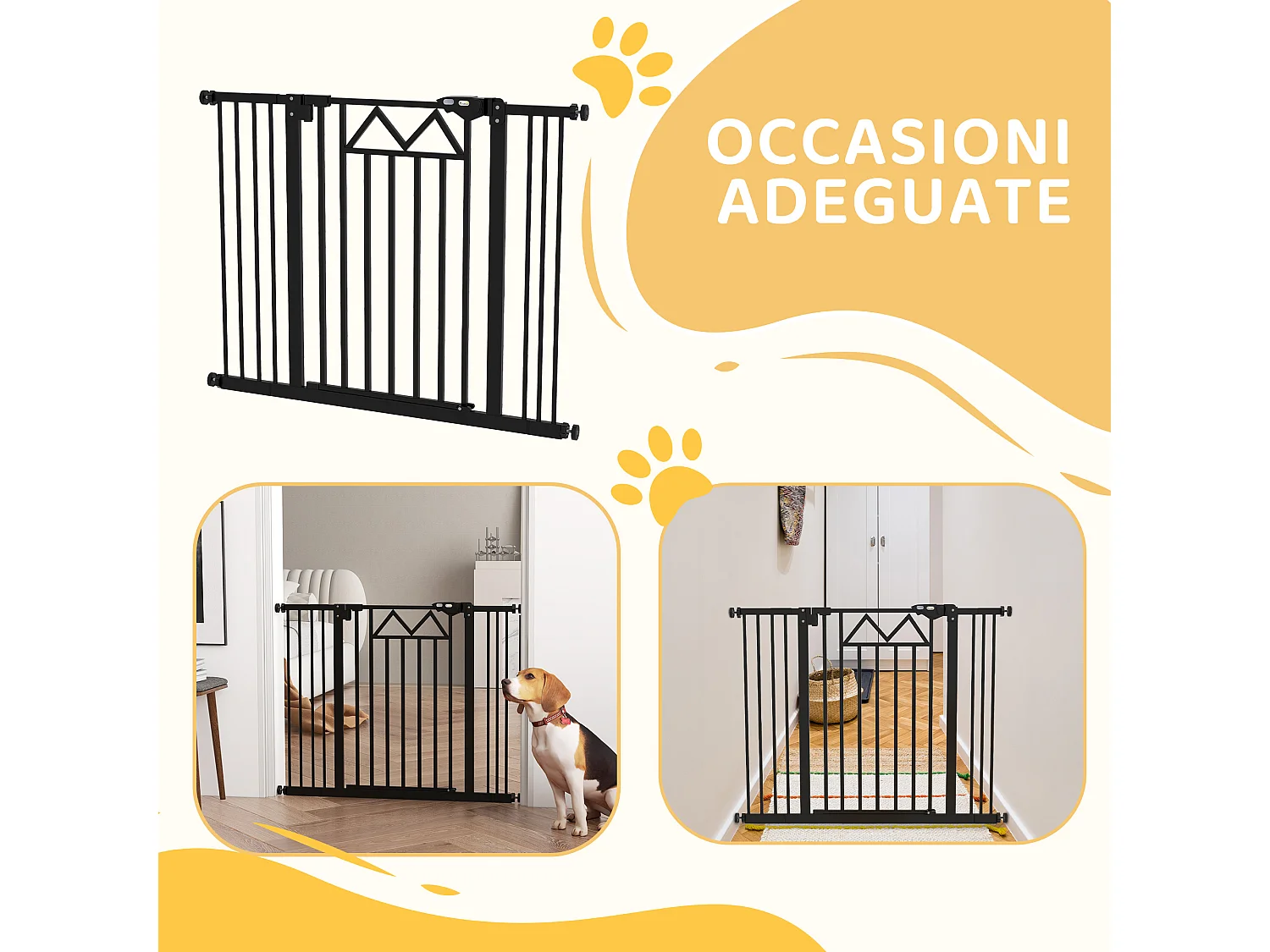 Cancellino per cani estensibile 74-100x76 cm in acciaio e pp nero
