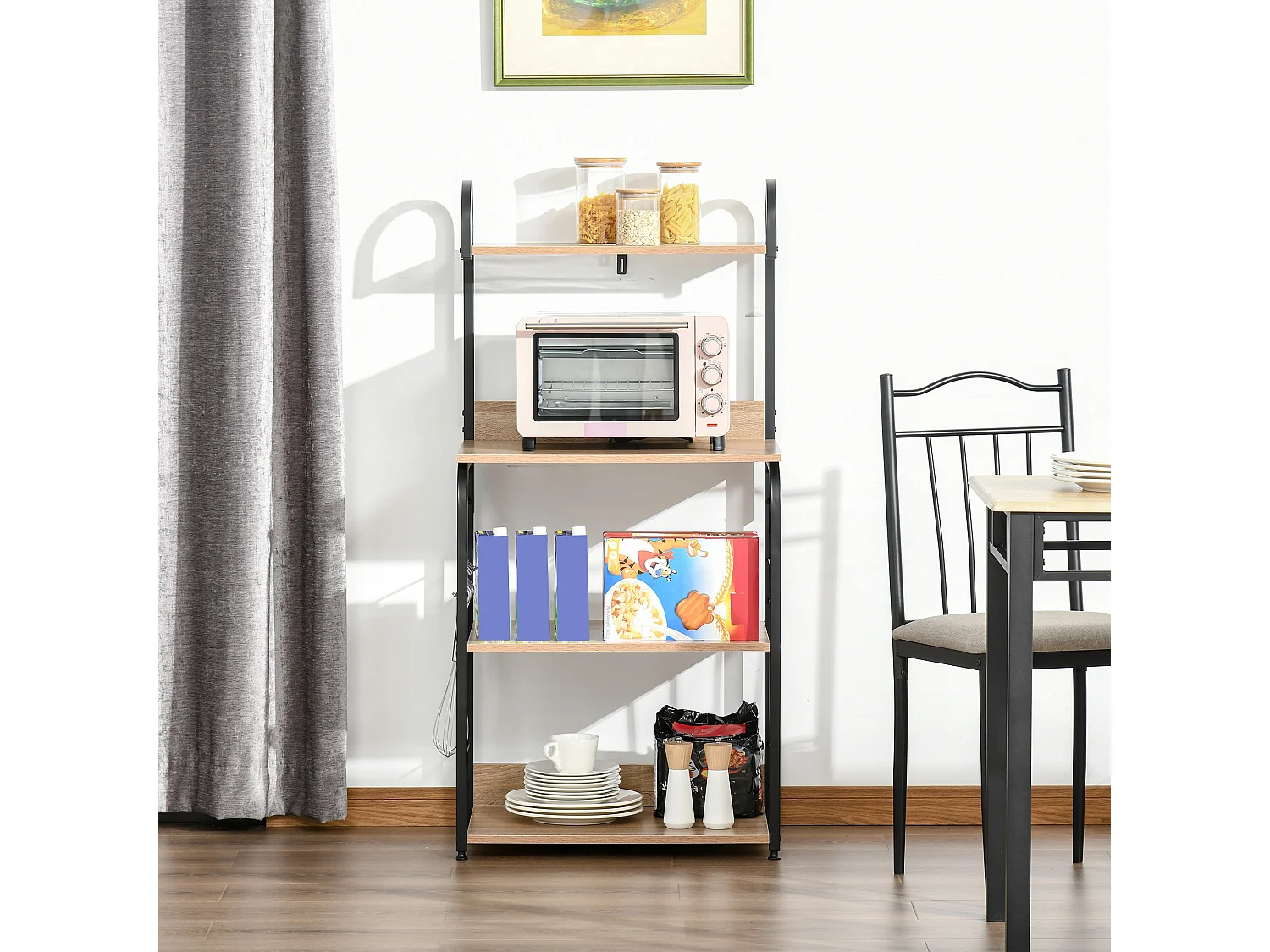 Mobiletto microonde con 4 ripiani e 4 ganci 60x40x125 cm