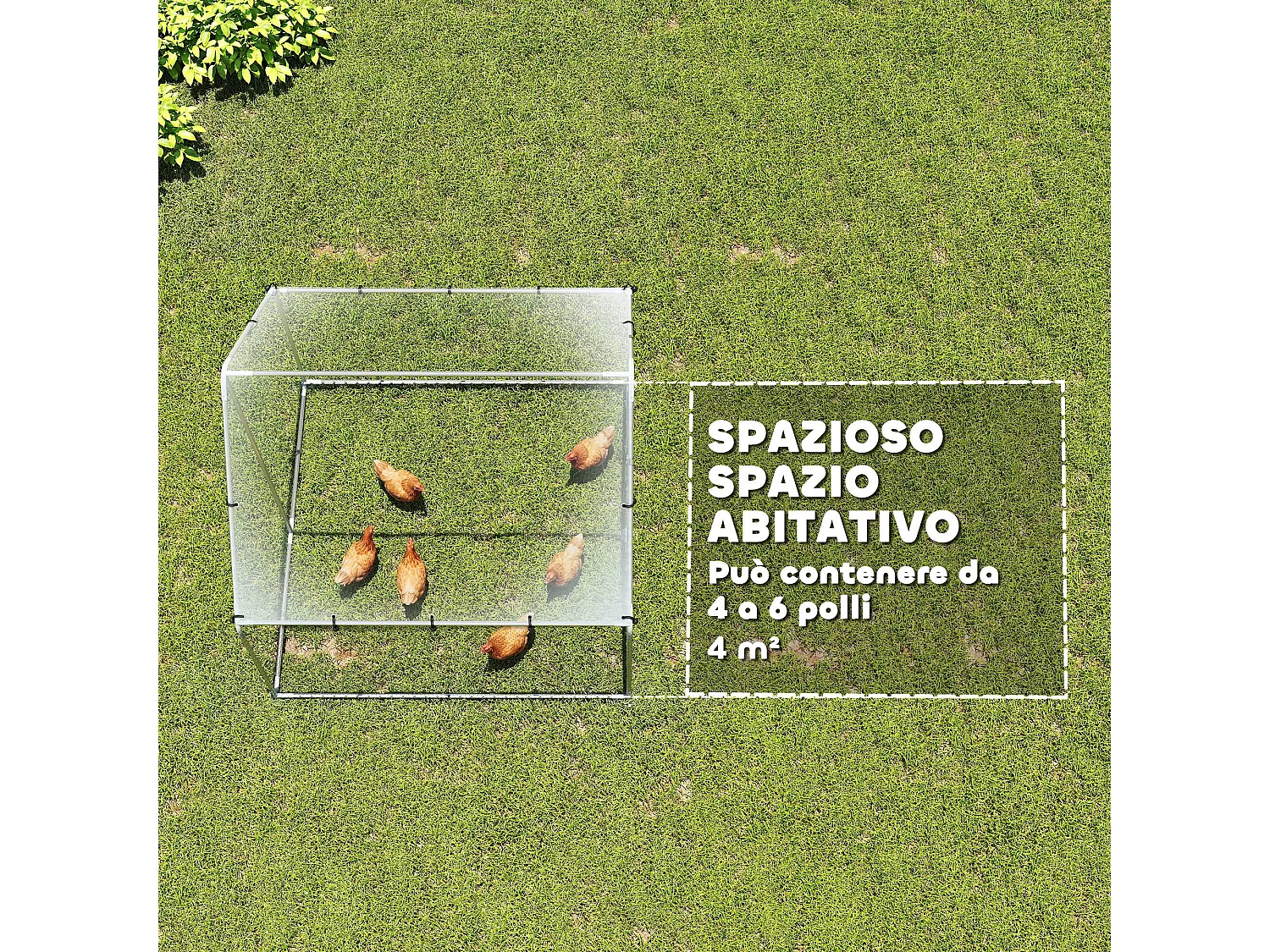 Pollaio per galline da esterno con tetto 2x2x2 m in acciaio argento
