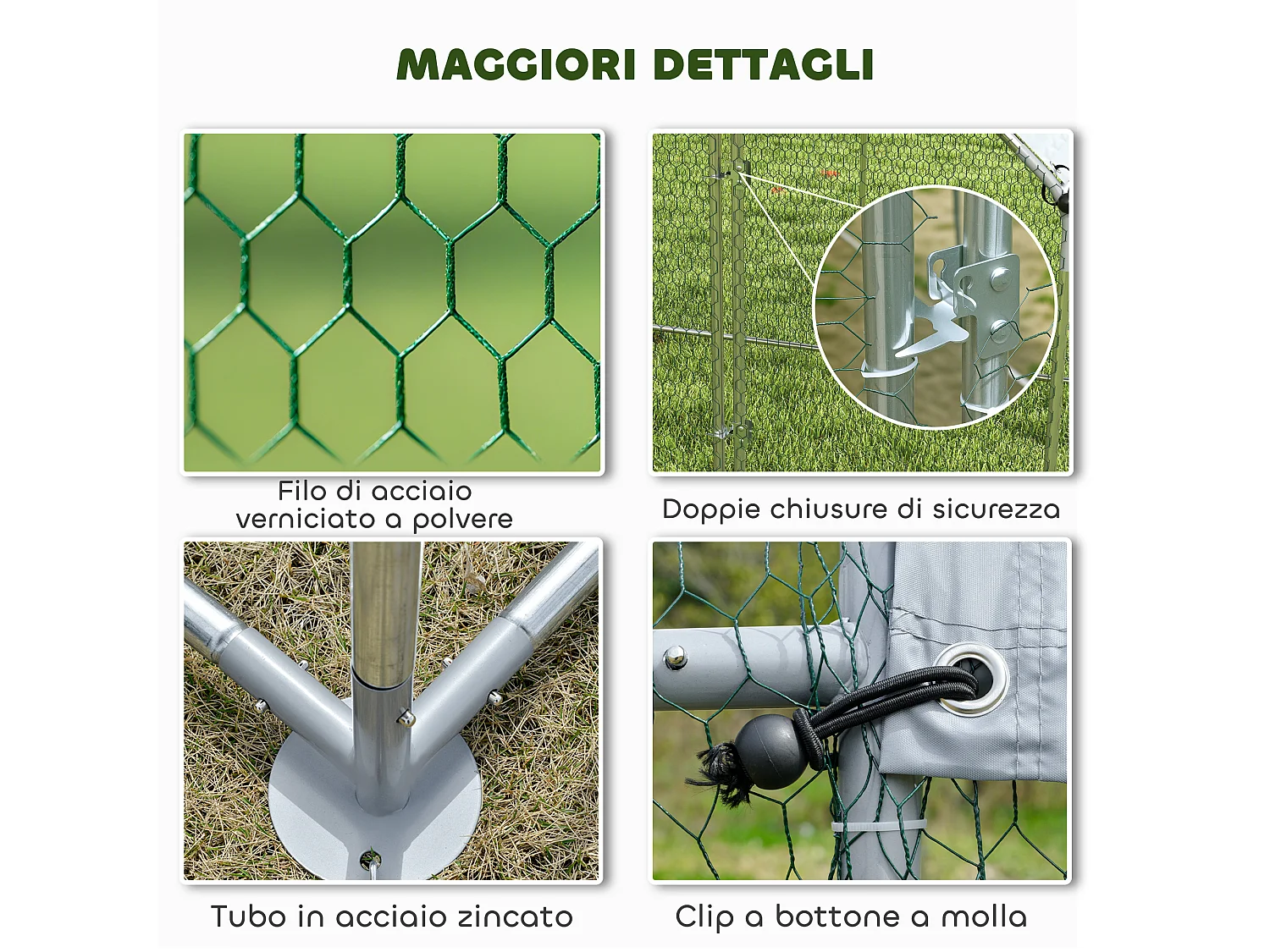 Pollaio per galline da esterno con tetto 2x2x2 m in acciaio argento