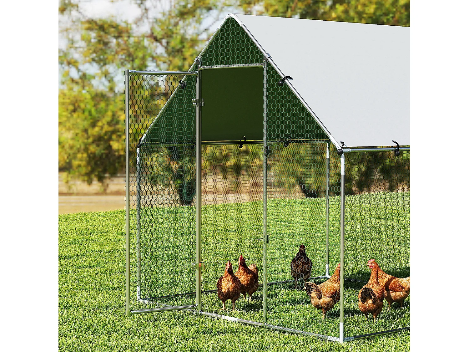 Pollaio per galline da esterno con tetto 2x2x2 m in acciaio argento