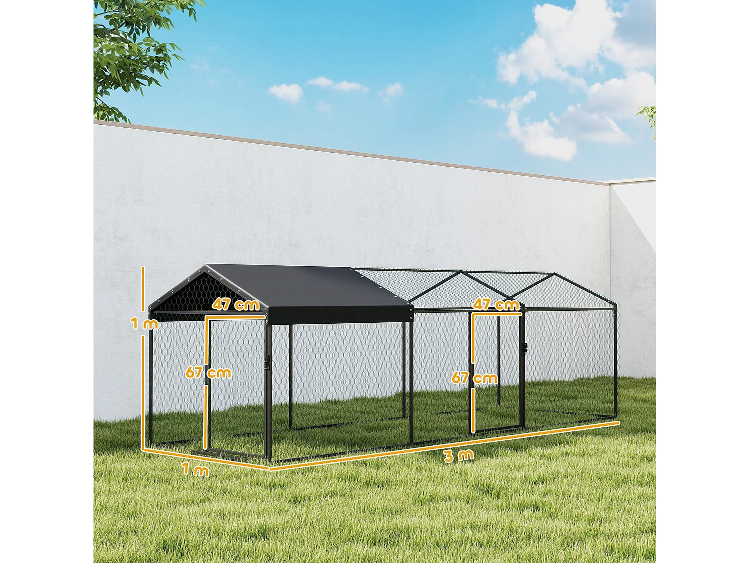Recinto per polli con copertura metallo nero