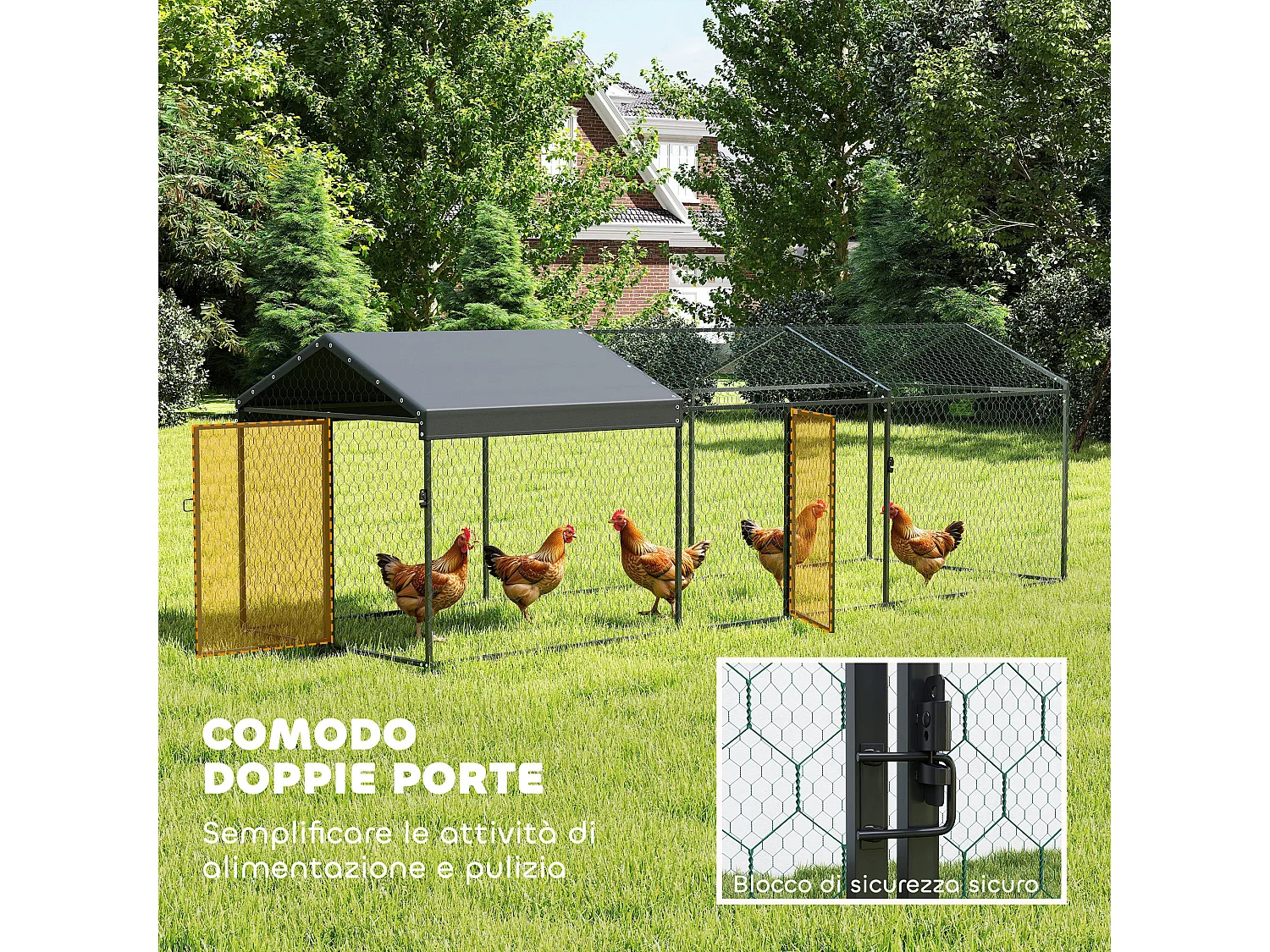 Recinto per polli con copertura metallo nero
