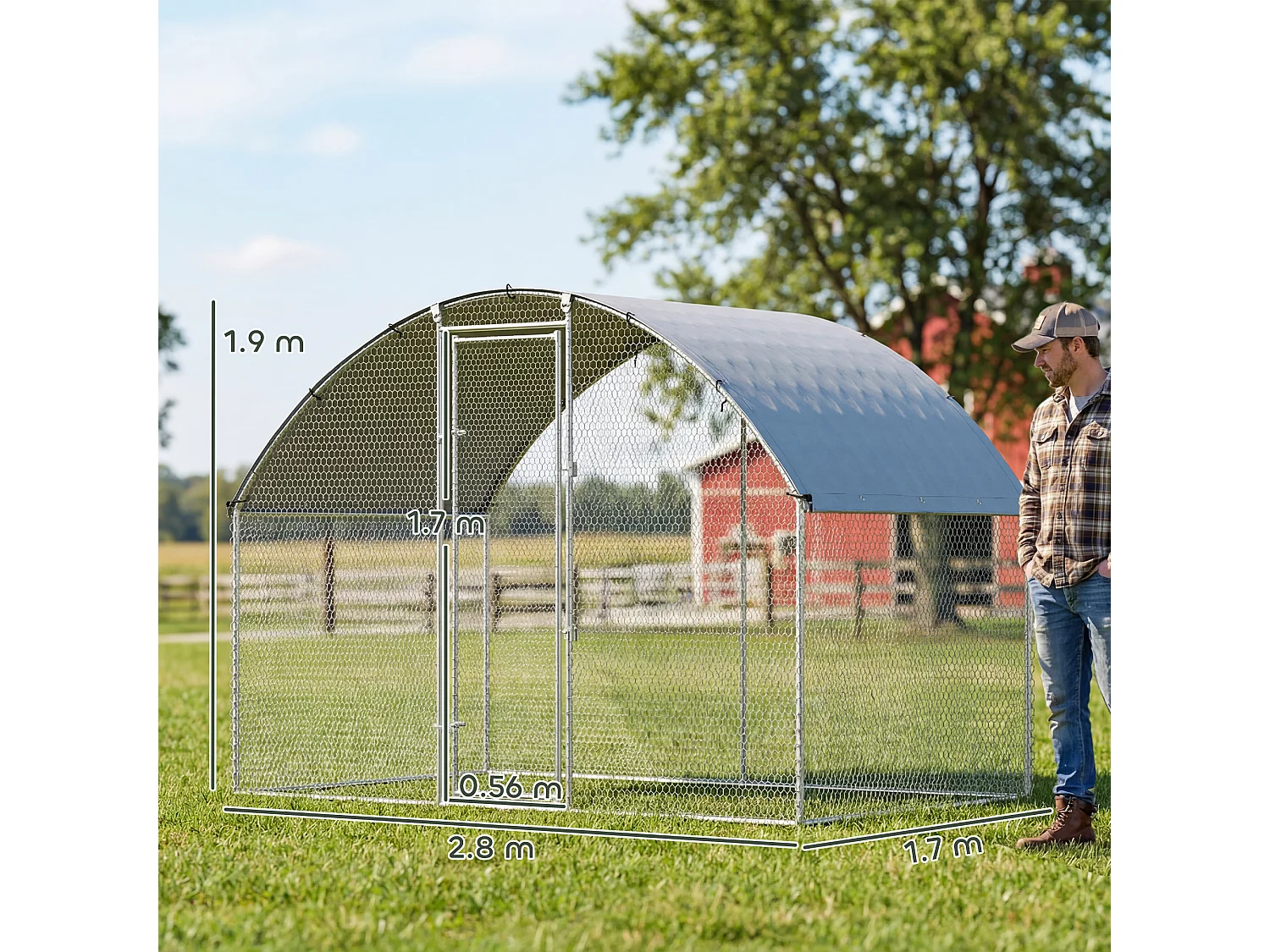 Pollaio da esterno con tetto impermeabile anti uv 2.8x1.7x1.9m argento