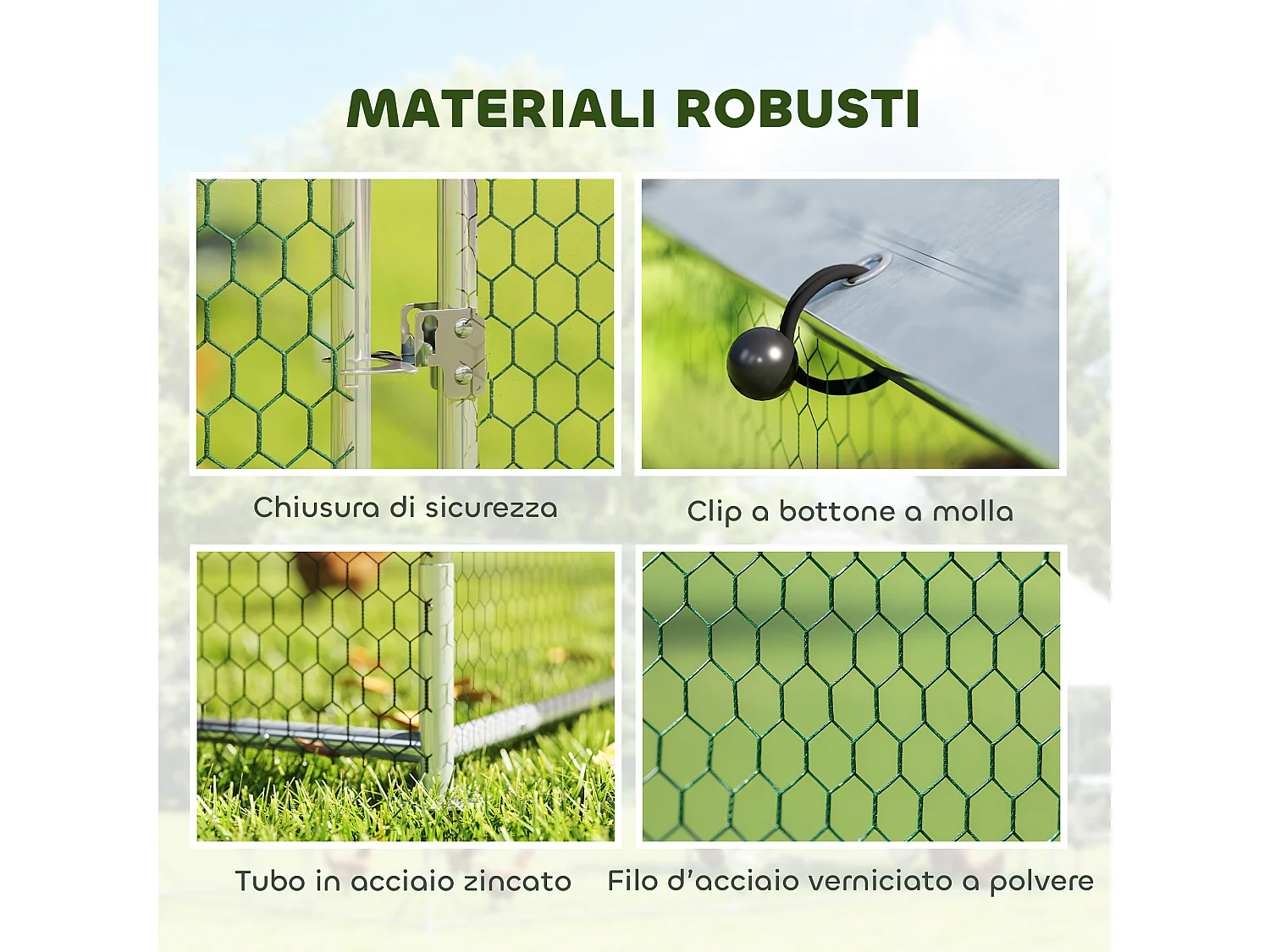 Pollaio da esterno con tetto impermeabile anti uv 2.8x1.7x1.9m argento