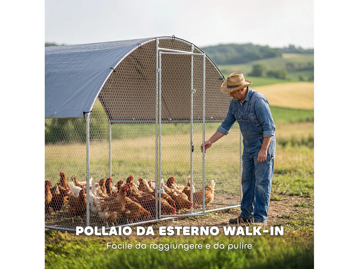 Pollaio da esterno con tetto impermeabile anti uv 2.8x1.7x1.9m argento