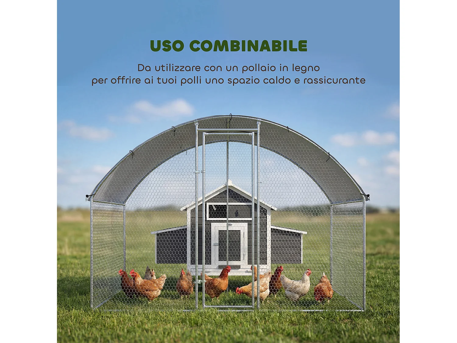 Pollaio da esterno con tetto impermeabile anti uv 2.8x1.7x1.9m argento