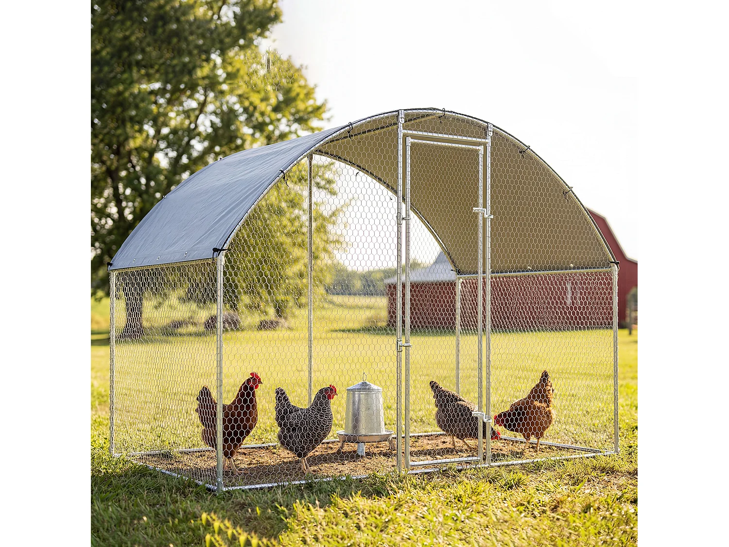 Pollaio da esterno con tetto impermeabile anti uv 2.8x1.7x1.9m argento