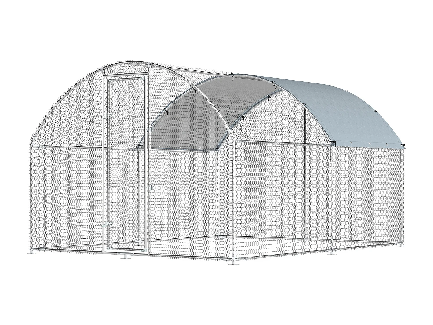 Pollaio da esterno con tetto impermeabile anti uv 2.8x3.4x1.9m argento