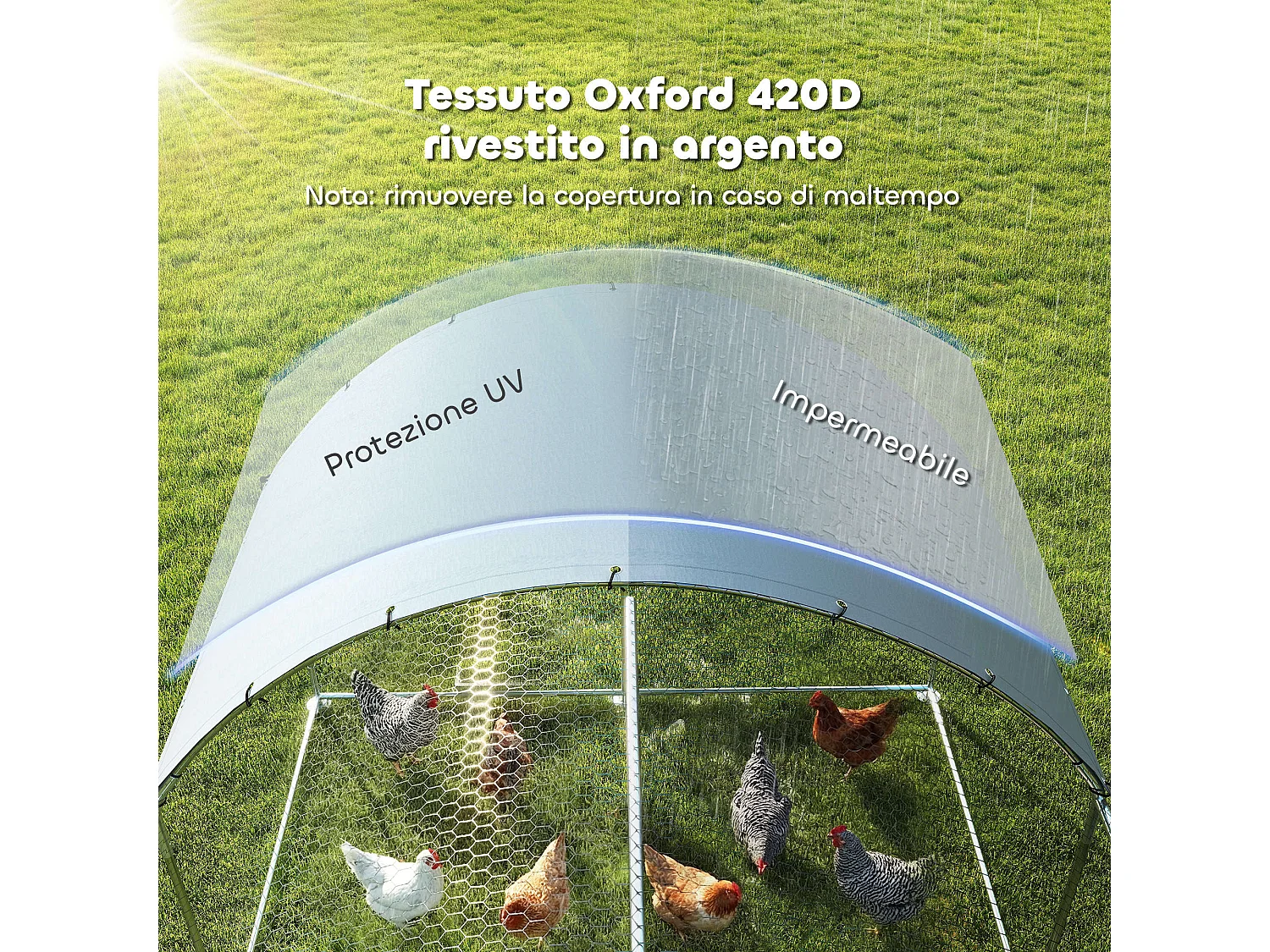 Pollaio da esterno con tetto impermeabile anti uv 2.8x3.4x1.9m argento