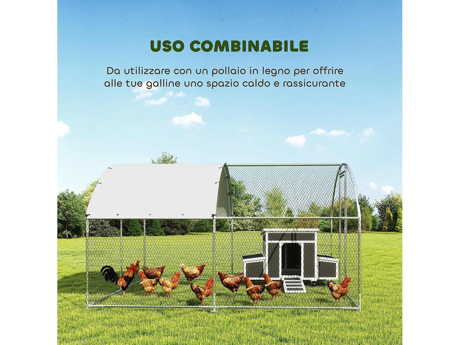 Pollaio da esterno con tetto impermeabile anti uv 2.8x3.4x1.9m argento