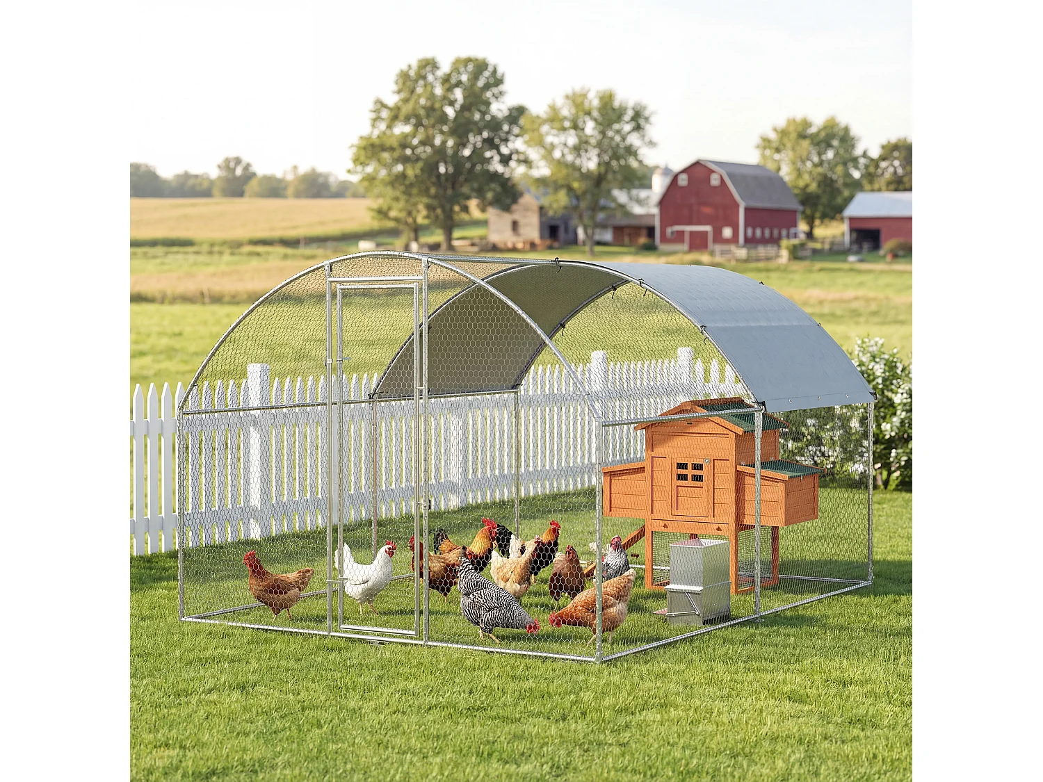Pollaio da esterno con tetto impermeabile anti uv 2.8x3.4x1.9m argento