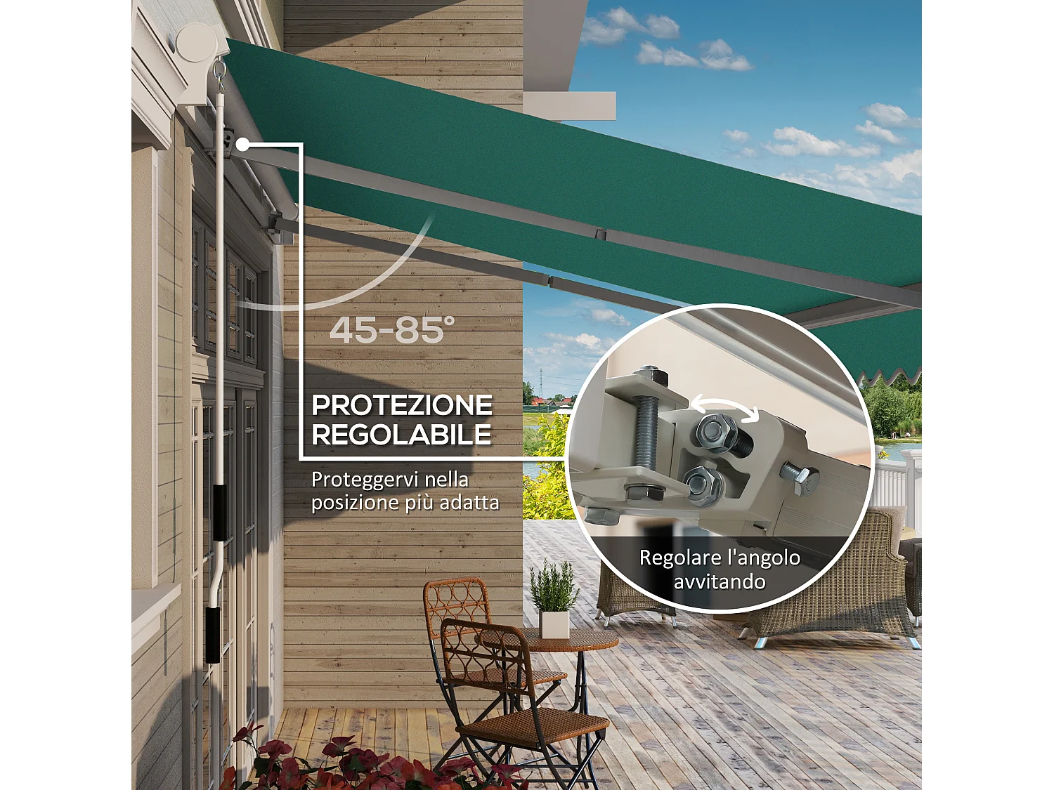 Tenda da sole a manovella copertura impermeabile 4x2.5m verde