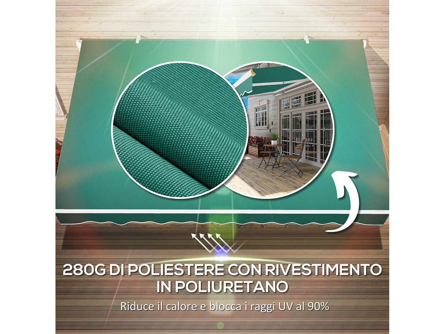 Tenda da sole a manovella copertura impermeabile 4x2.5m verde