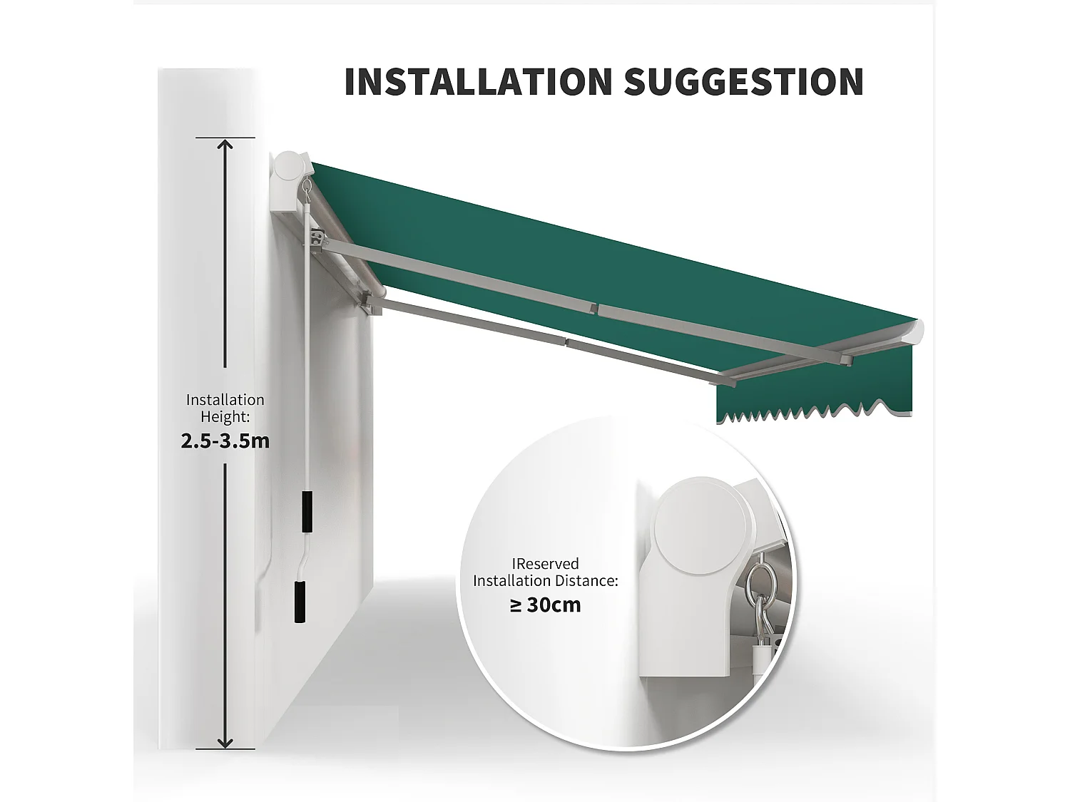 Tenda da sole a manovella copertura impermeabile 4x2.5m verde