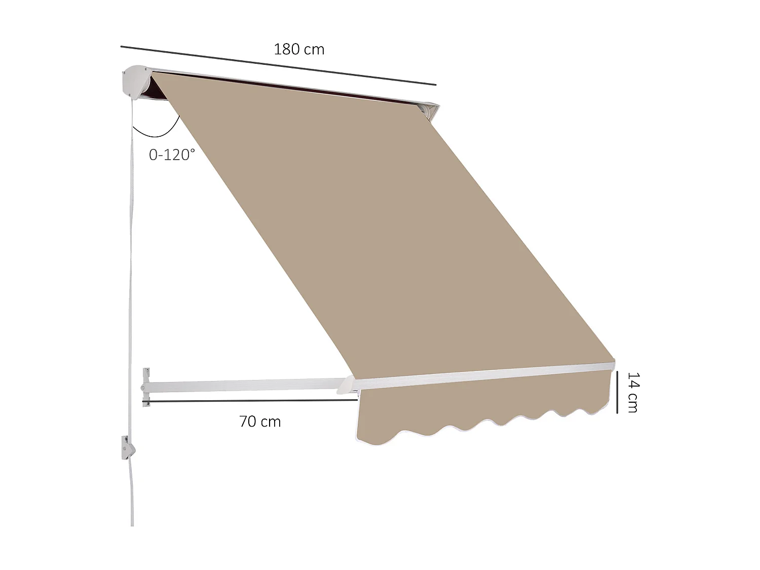 Tenda da sole a caduta avvolgibile angolazione 0-120° beige
