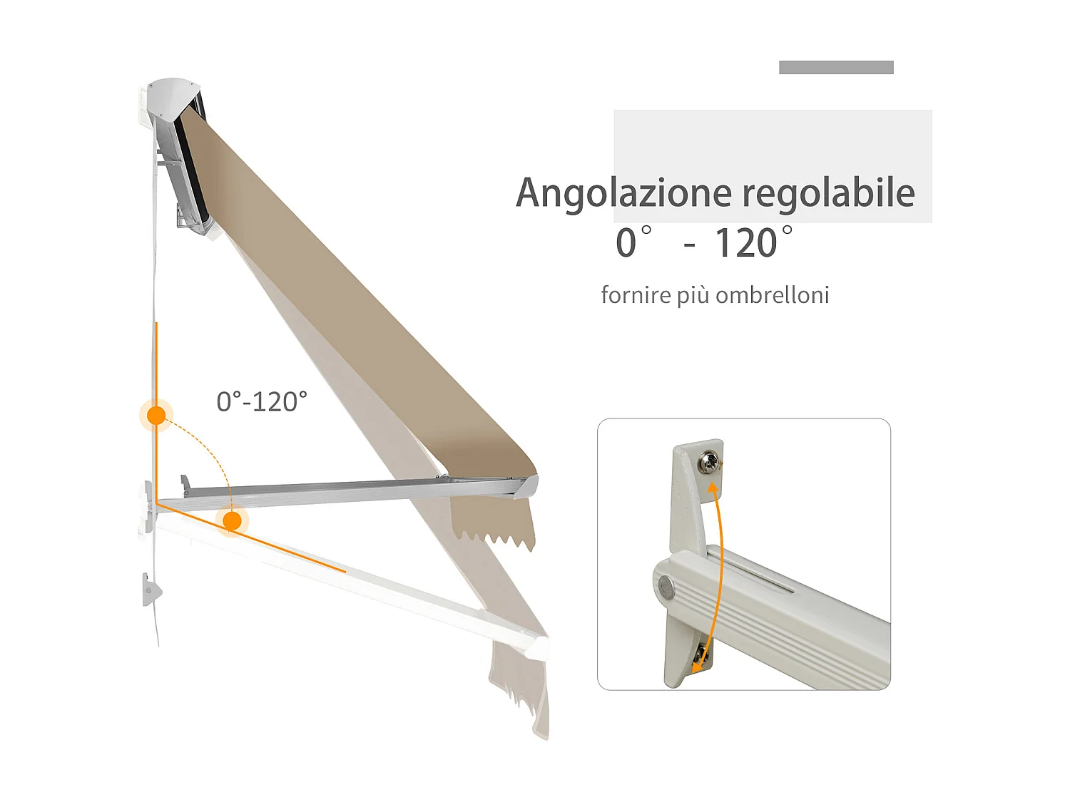 Tenda da sole a caduta avvolgibile angolazione 0-120° beige