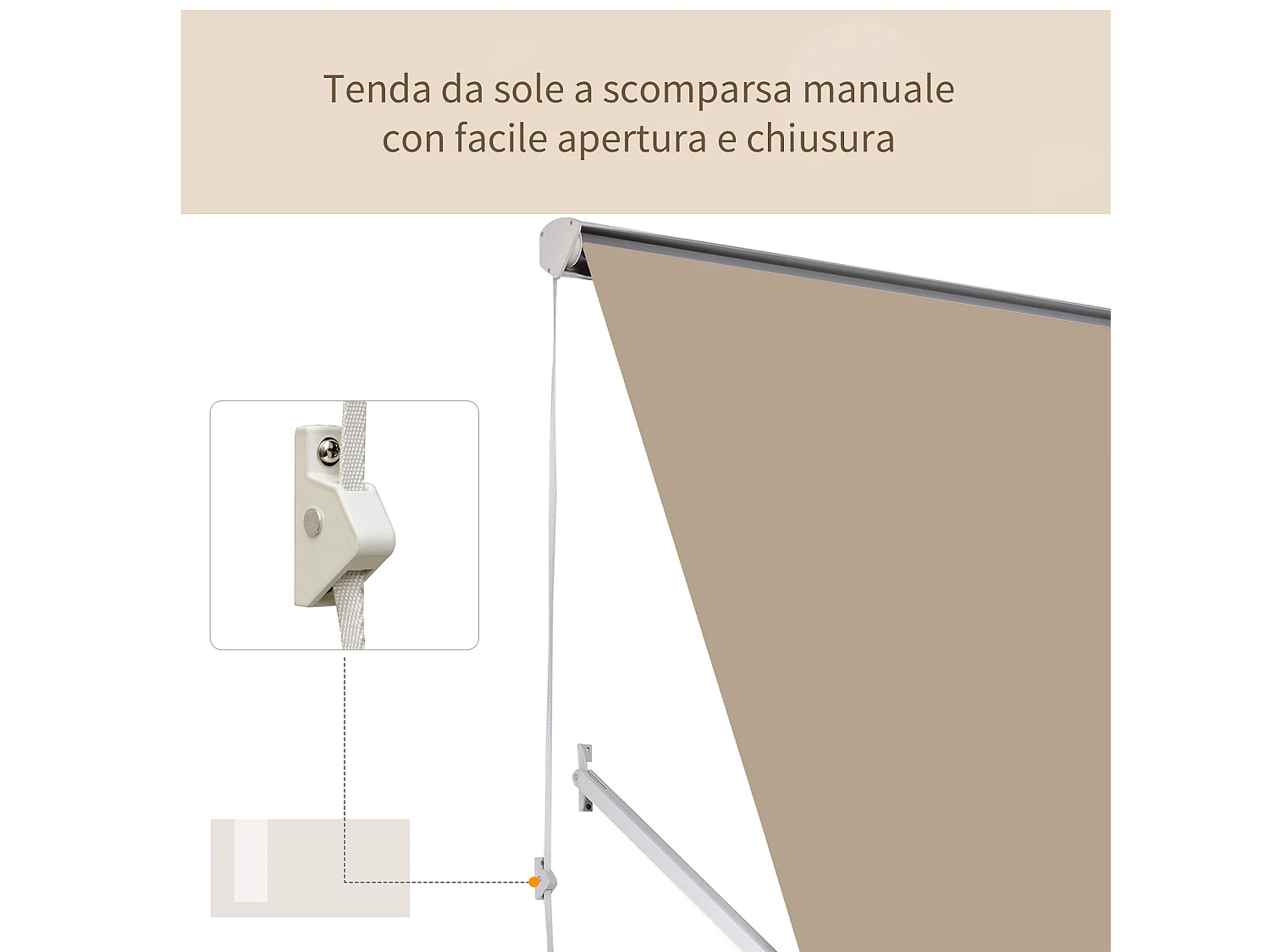 Tenda da sole a caduta avvolgibile angolazione 0-120° beige