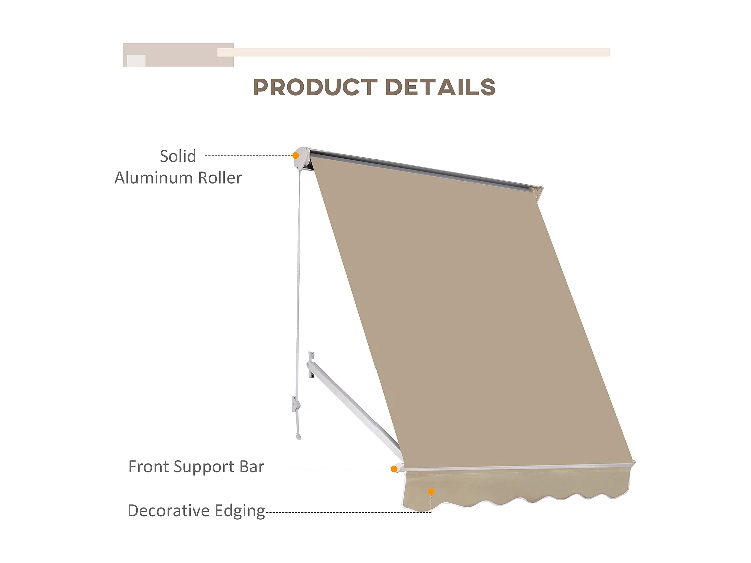Tenda da sole a caduta avvolgibile angolazione 0-120° beige