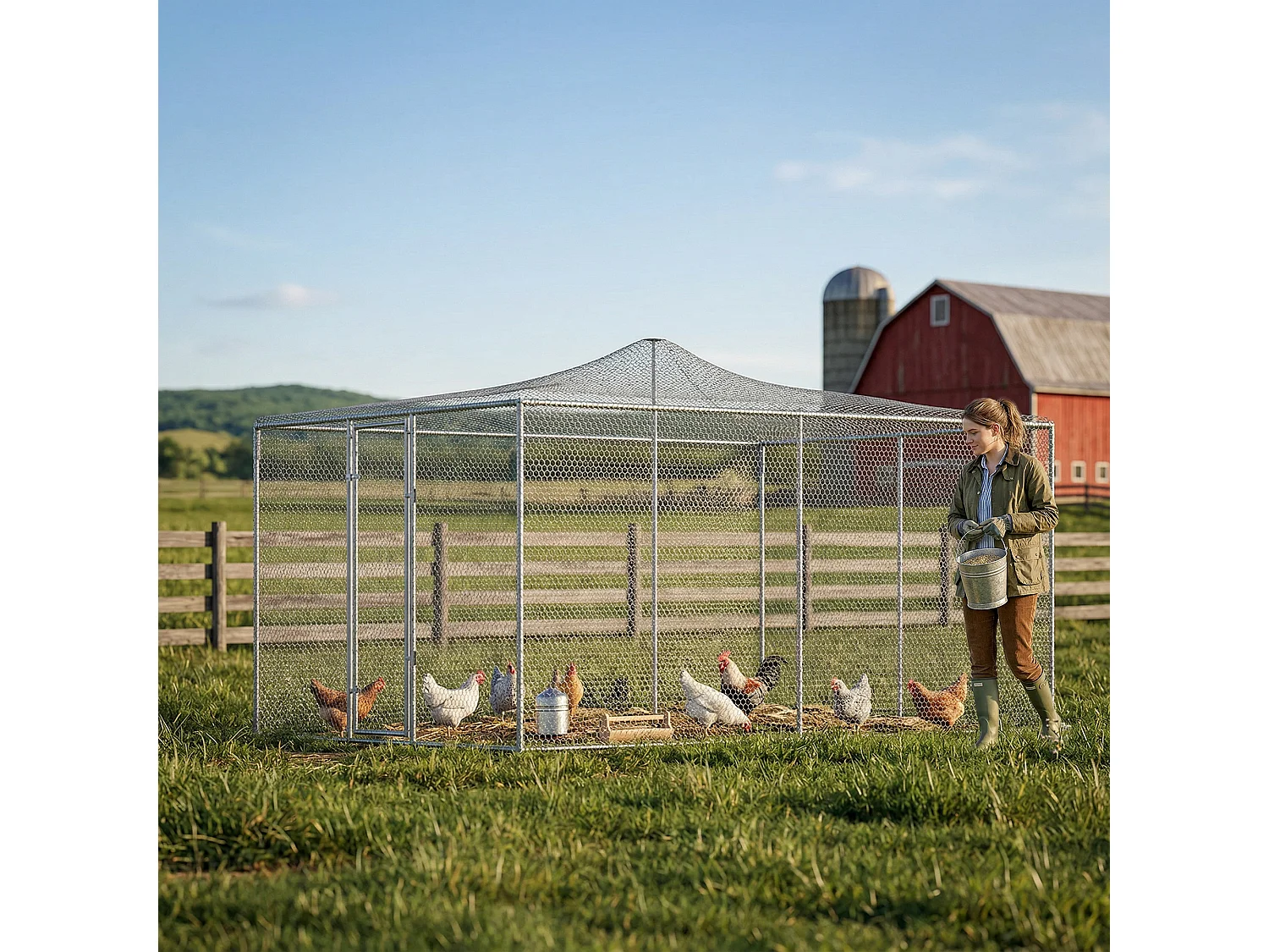 Pollaio per galline da esterno con tetto 4x3x2 m argento