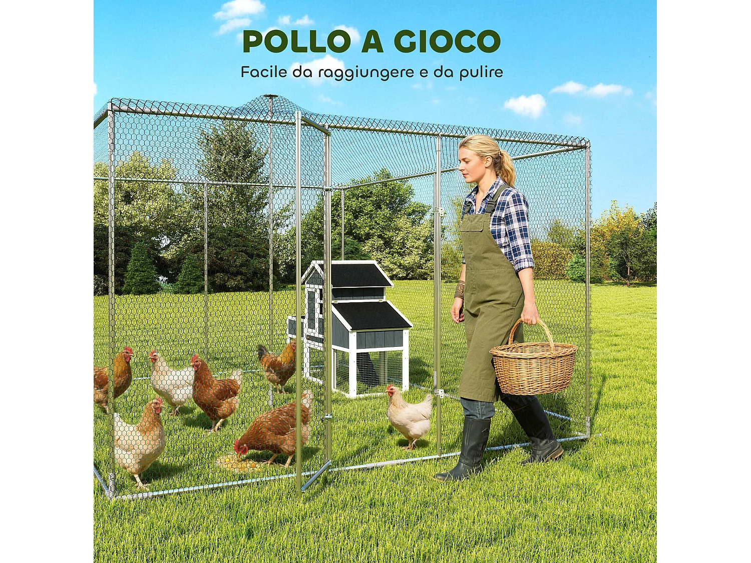 Pollaio per galline da esterno con tetto 4x3x2 m argento