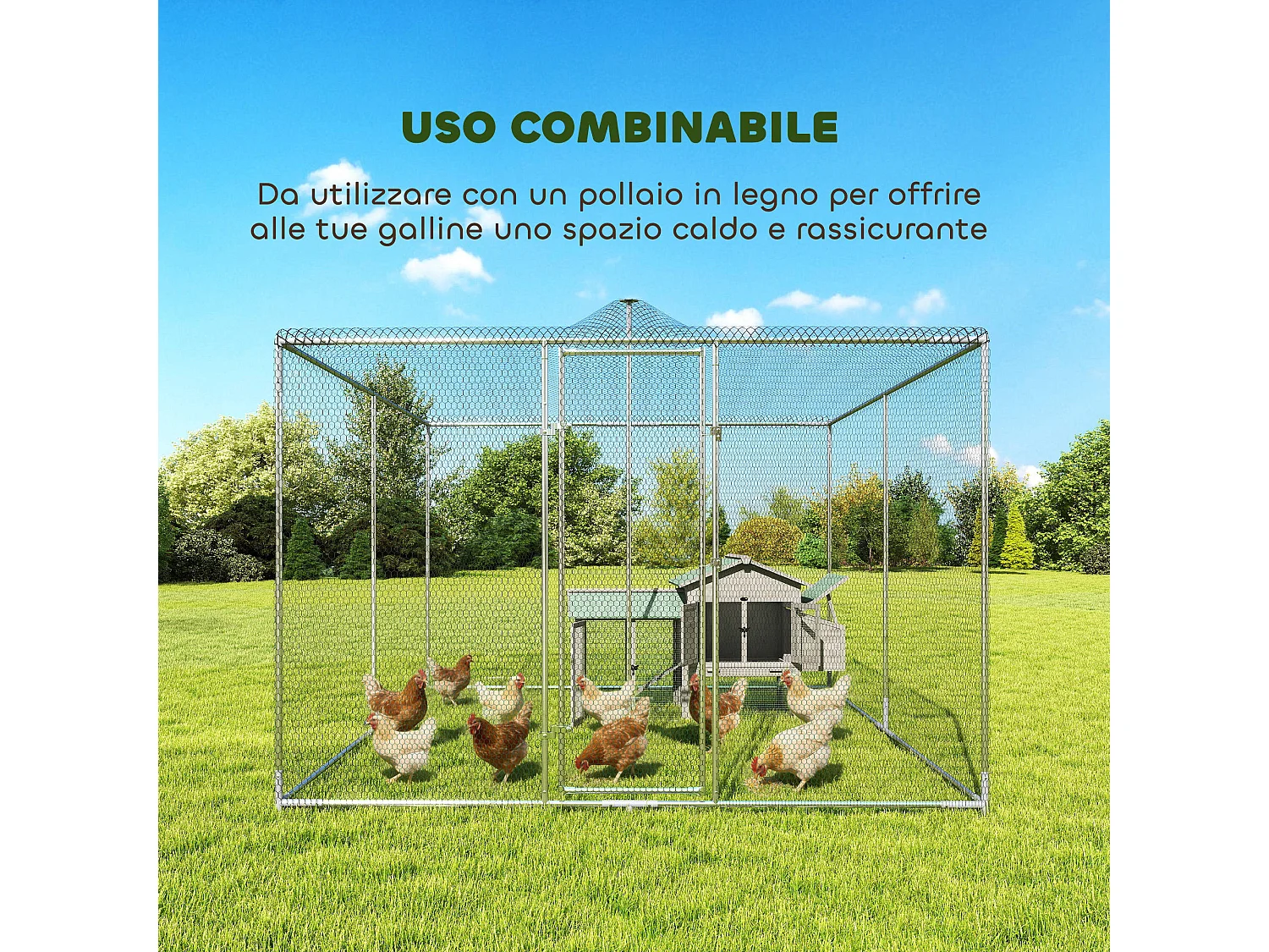 Pollaio per galline da esterno con tetto 4x3x2 m argento