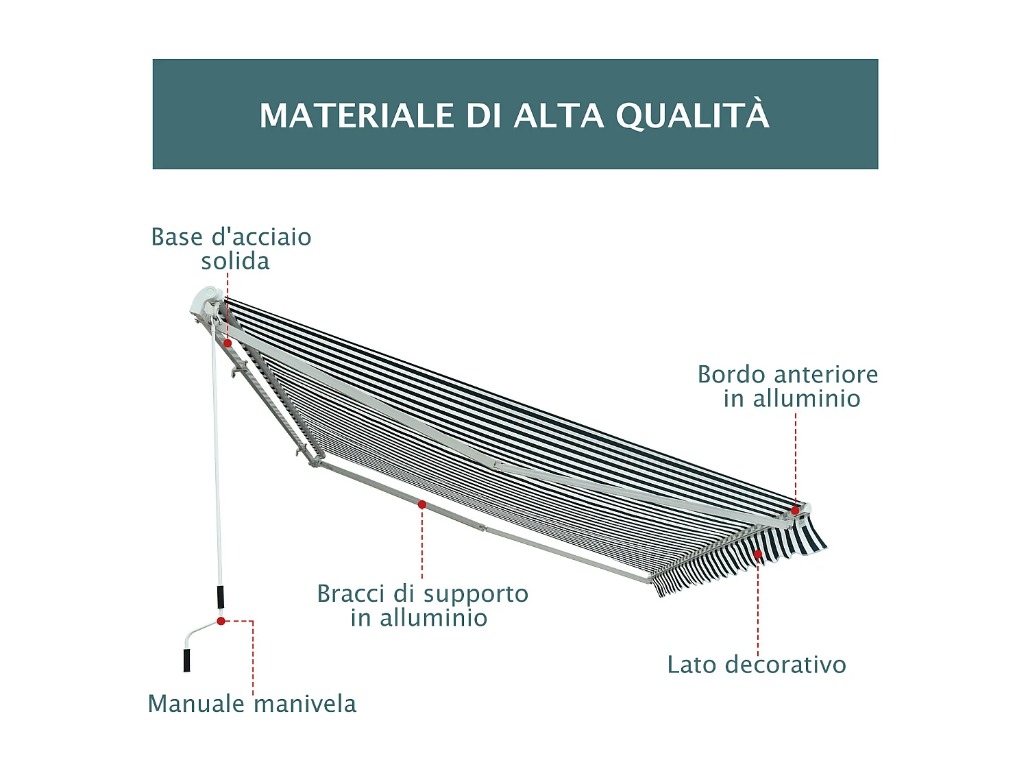 Tenda da sole a bracci per esterno regolazione con manovella