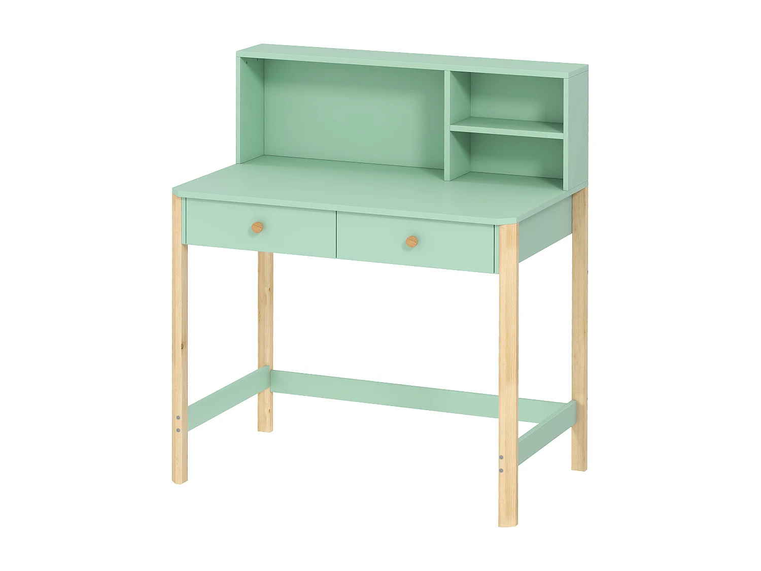 Scrivania per bambini con 3 ripiani e 2 cassetti verde