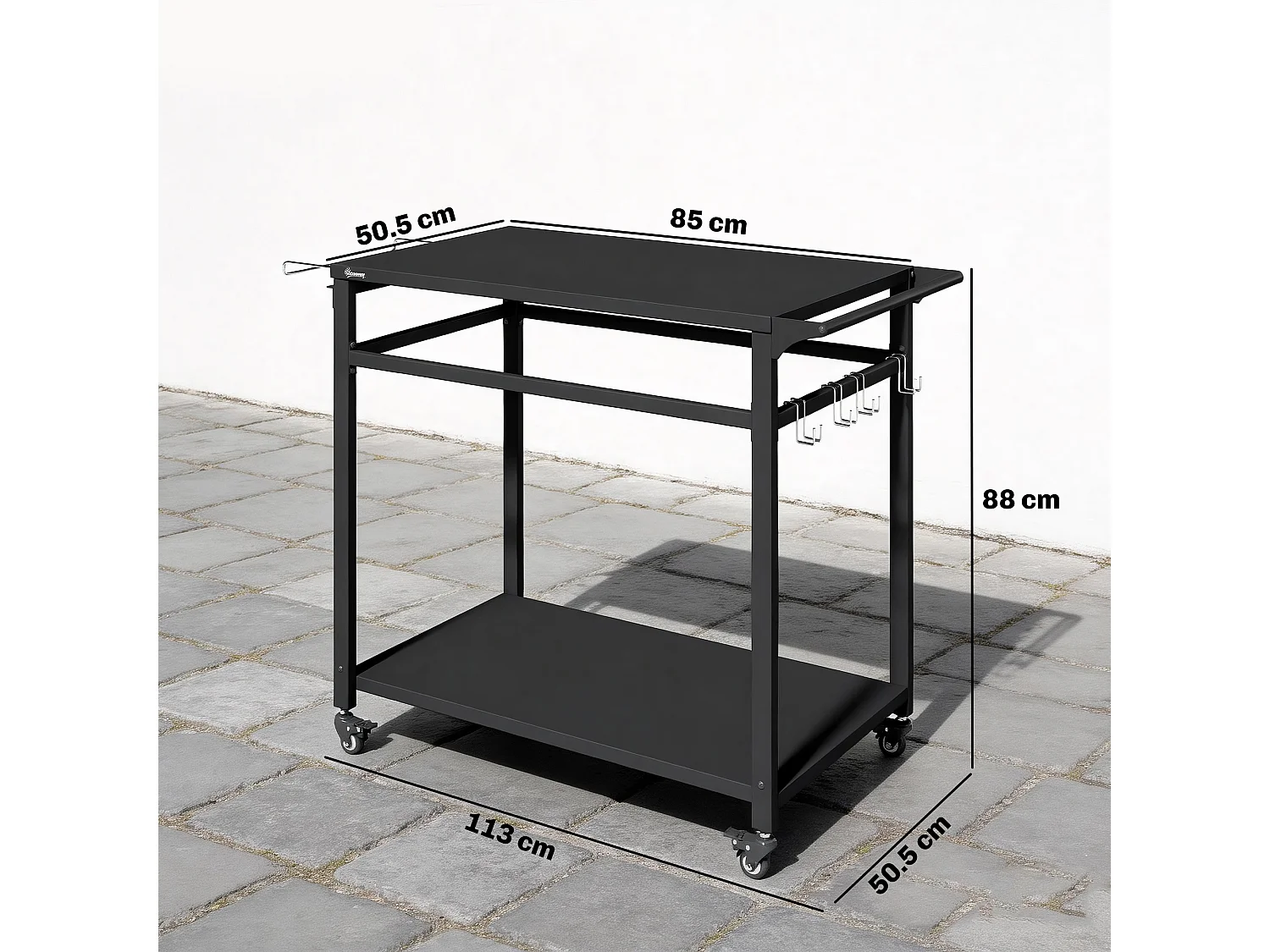 Carrello per barbecue con 2 ripiani in metallo nero