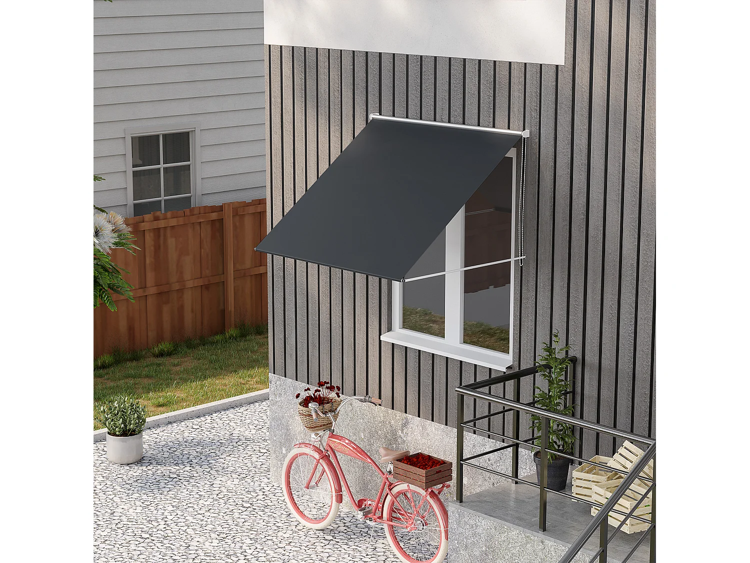 Tenda da sole a bracci con apertura manuale e inclinazione grigio