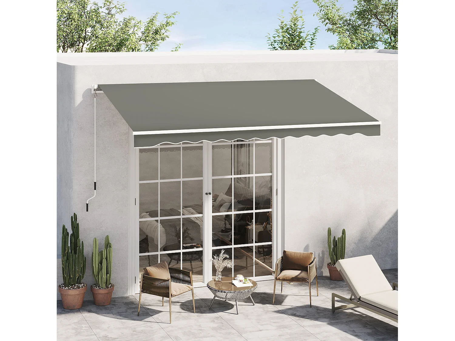 Tenda da sole avvolgibile con manovella 350x250cm grigio