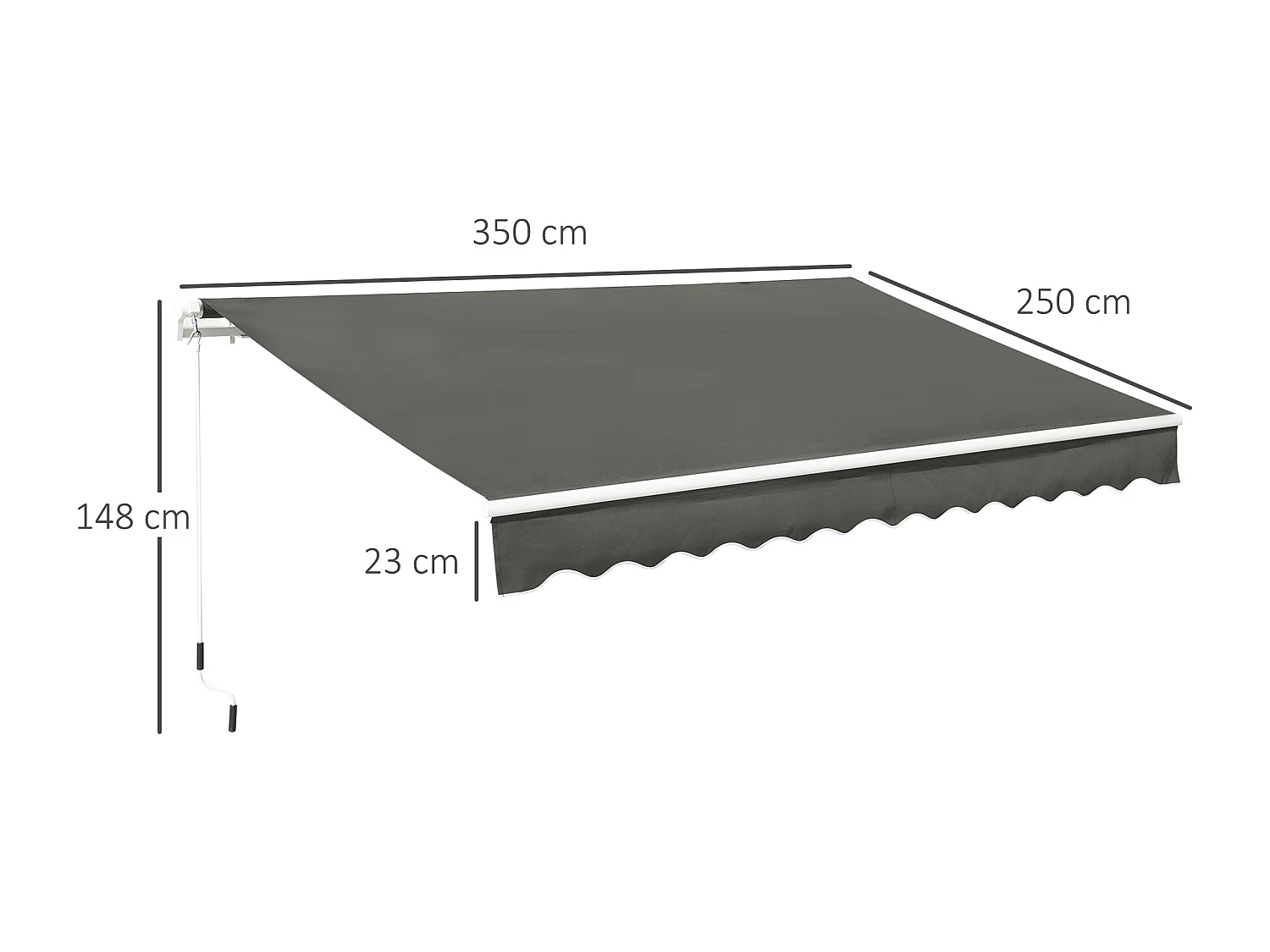 Tenda da sole avvolgibile con manovella 350x250cm grigio