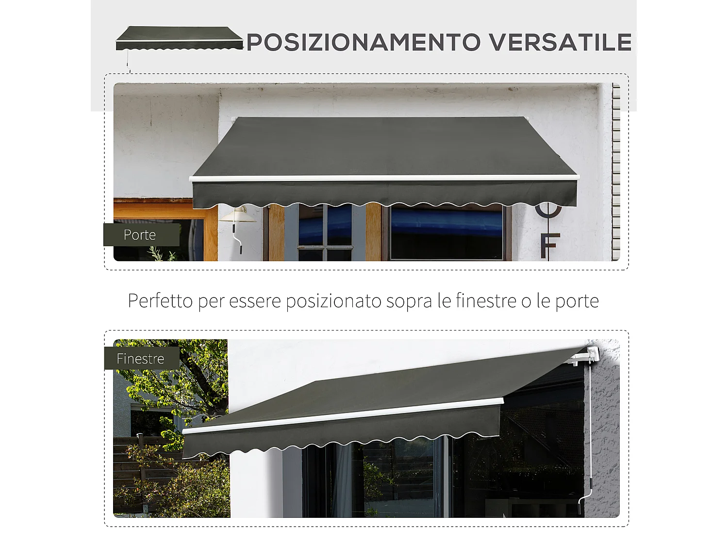 Tenda da sole avvolgibile con manovella 350x250cm grigio